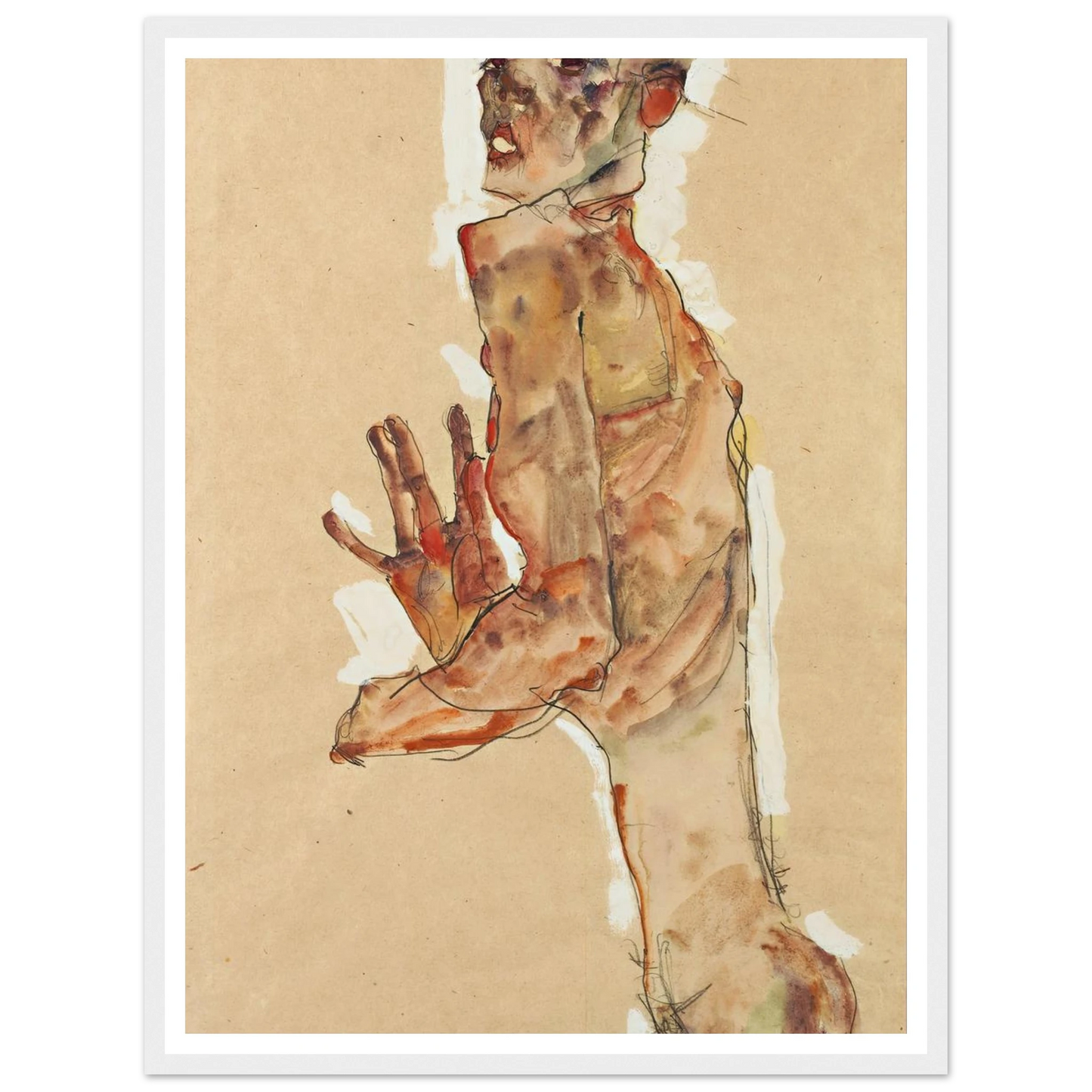 Self-Portrait with Splayed Fingers (1911) Art Print | Egon Schiele - Framed Poster - 30x40 cm / 12x16″ - Black frame