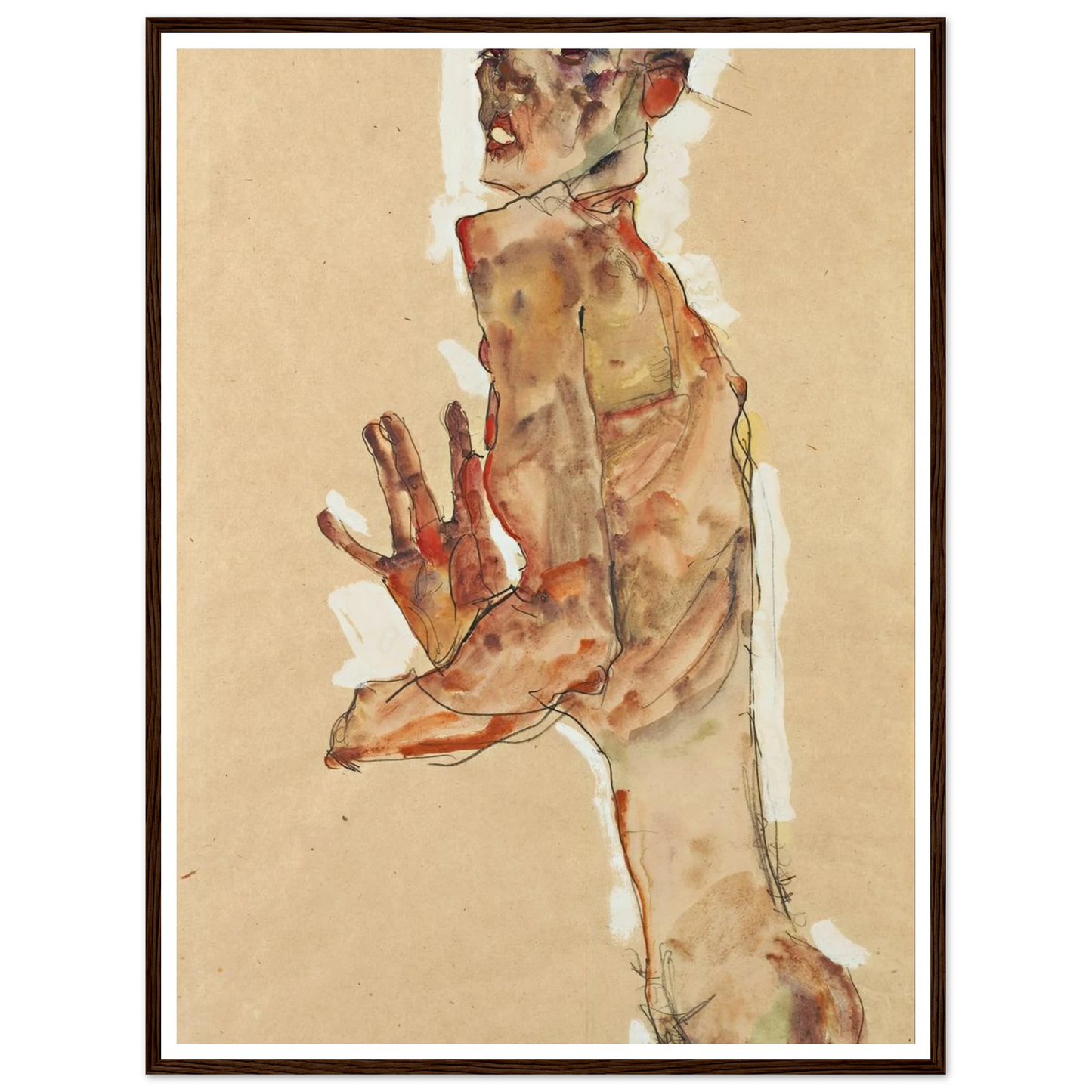 Self-Portrait with Splayed Fingers (1911) Art Print | Egon Schiele - Framed Poster - 30x40 cm / 12x16″ - Black frame