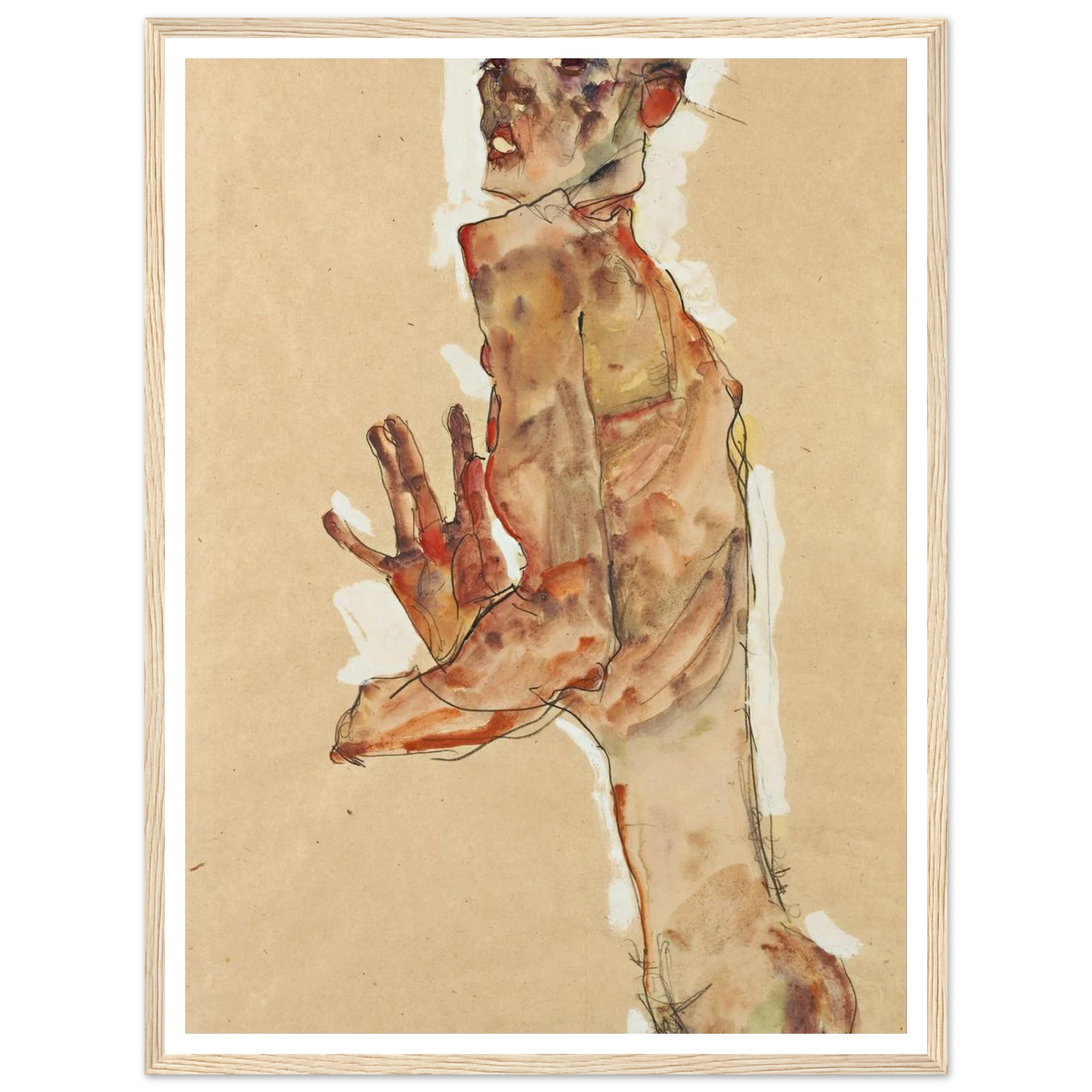 Self-Portrait with Splayed Fingers (1911) Art Print | Egon Schiele - Framed Poster - 30x40 cm / 12x16″ - Black frame