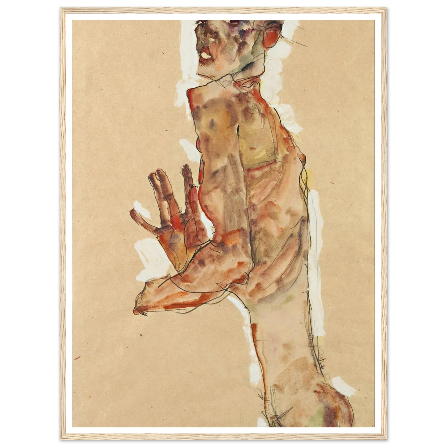 Self-Portrait with Splayed Fingers (1911) Art Print | Egon Schiele - Framed Poster - 30x40 cm / 12x16″ - Black frame