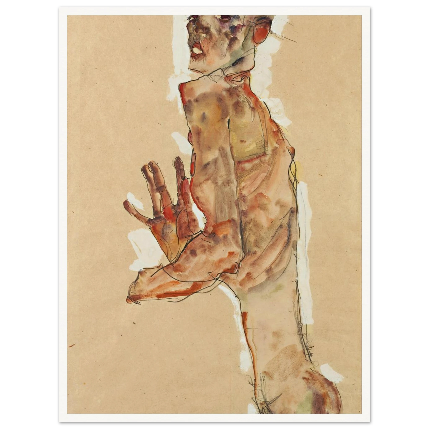 Self-Portrait with Splayed Fingers (1911) Art Print | Egon Schiele - Framed Poster - 30x40 cm / 12x16″ - Black frame