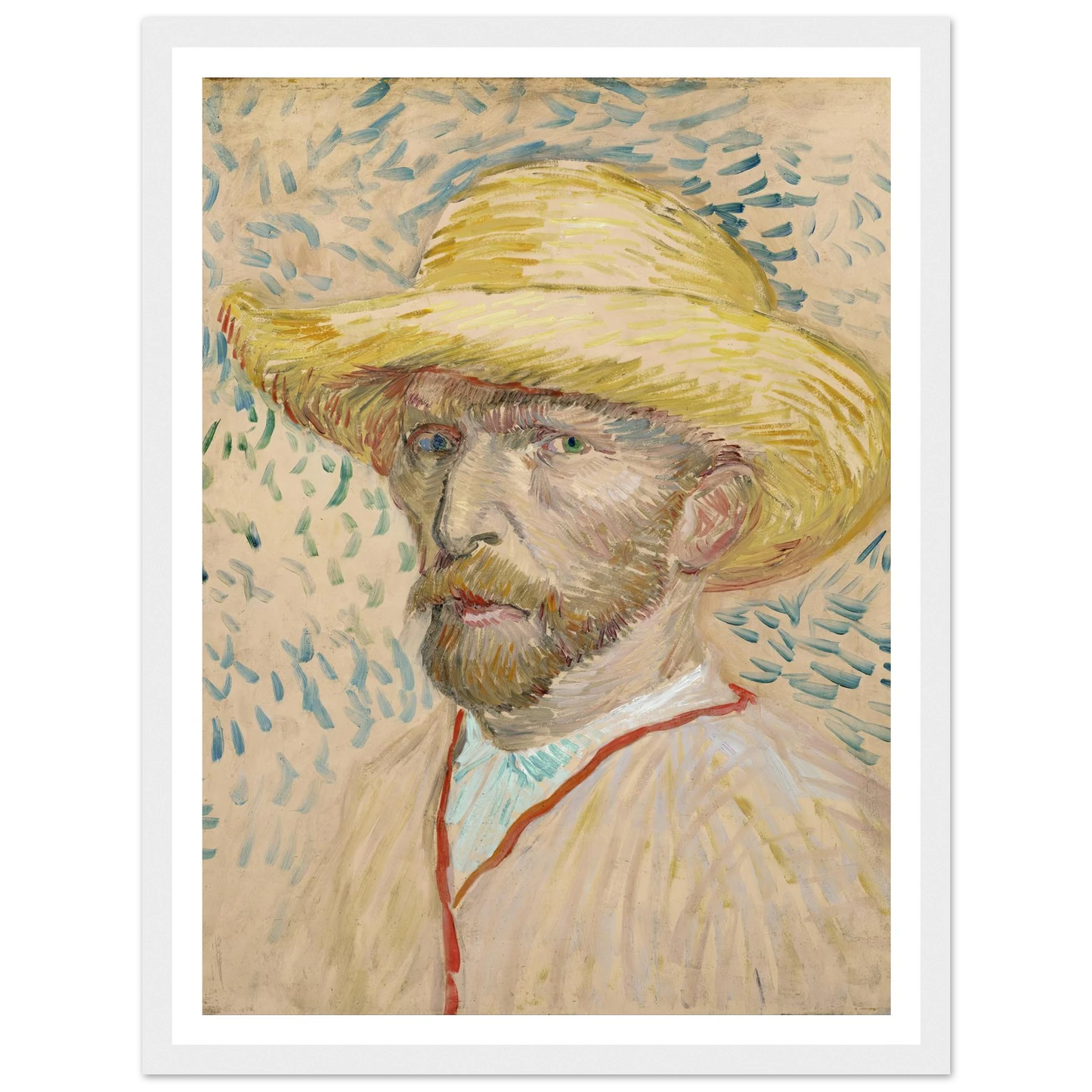 Self-portrait with straw hat (1887) Art Print | Vincent van Gogh - Framed Poster - 30x40 cm / 12x16″ - Black frame