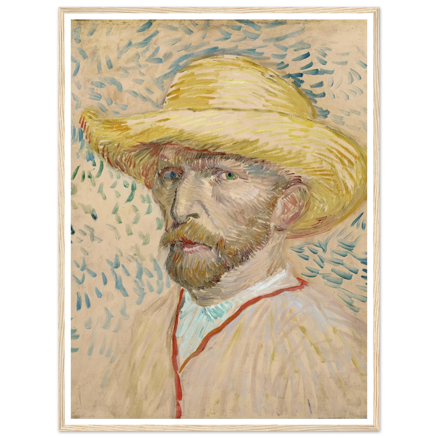 Self-portrait with straw hat (1887) Art Print | Vincent van Gogh - Framed Poster - 30x40 cm / 12x16″ - Black frame