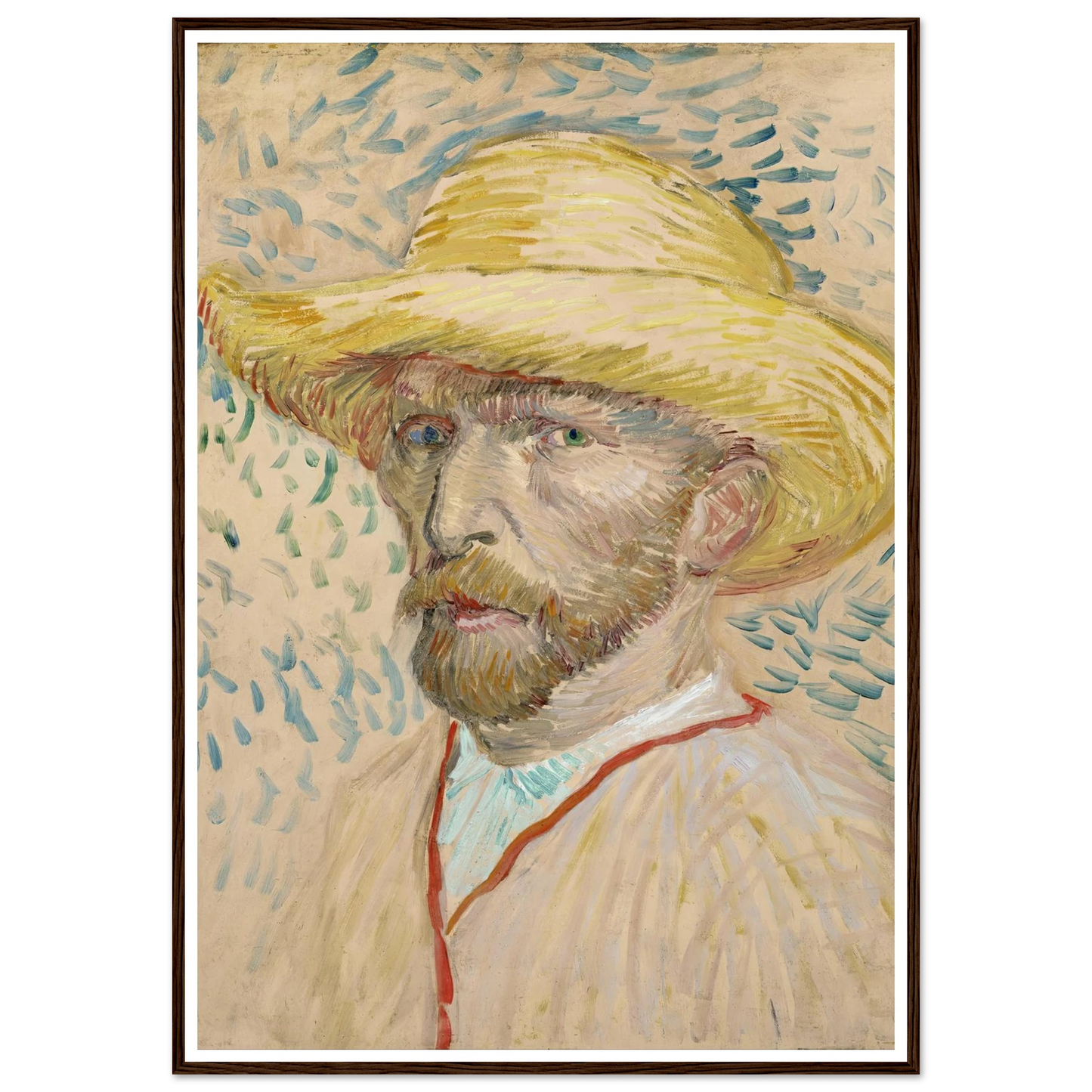 Self-portrait with straw hat (1887) Art Print | Vincent van Gogh - Framed Poster - 30x40 cm / 12x16″ - Black frame