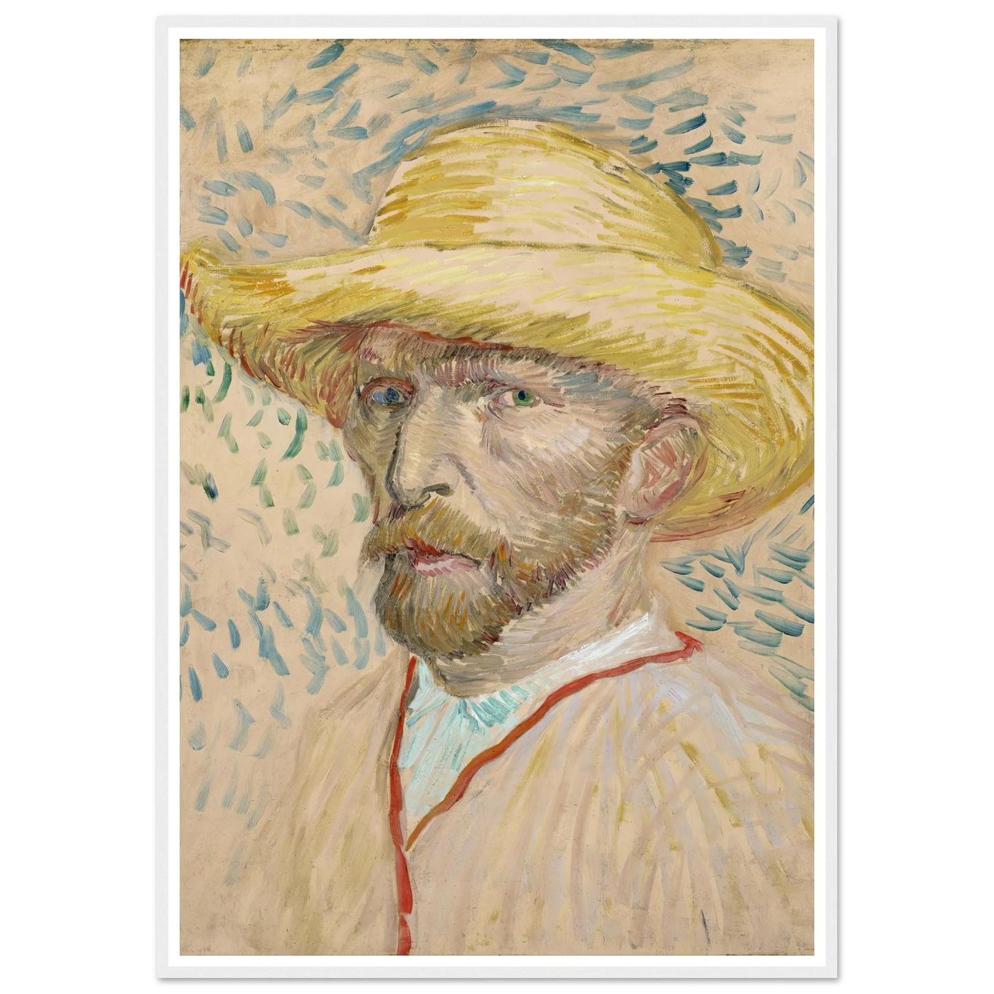 Self-portrait with straw hat (1887) Art Print | Vincent van Gogh - Framed Poster - 30x40 cm / 12x16″ - Black frame