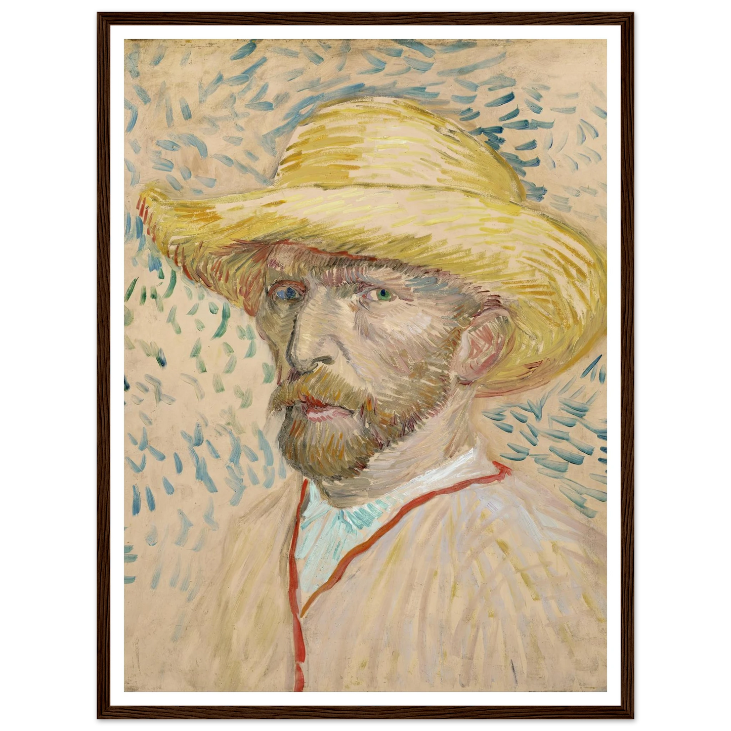 Self-portrait with straw hat (1887) Art Print | Vincent van Gogh - Framed Poster - 30x40 cm / 12x16″ - Black frame