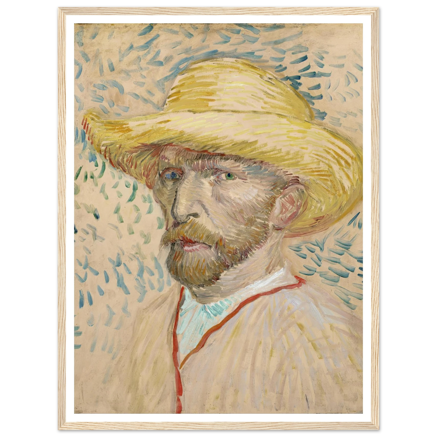 Self-portrait with straw hat (1887) Art Print | Vincent van Gogh - Framed Poster - 30x40 cm / 12x16″ - Black frame
