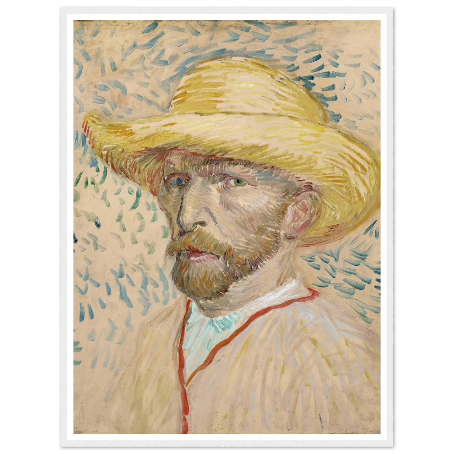 Self-portrait with straw hat (1887) Art Print | Vincent van Gogh - Framed Poster - 30x40 cm / 12x16″ - Black frame
