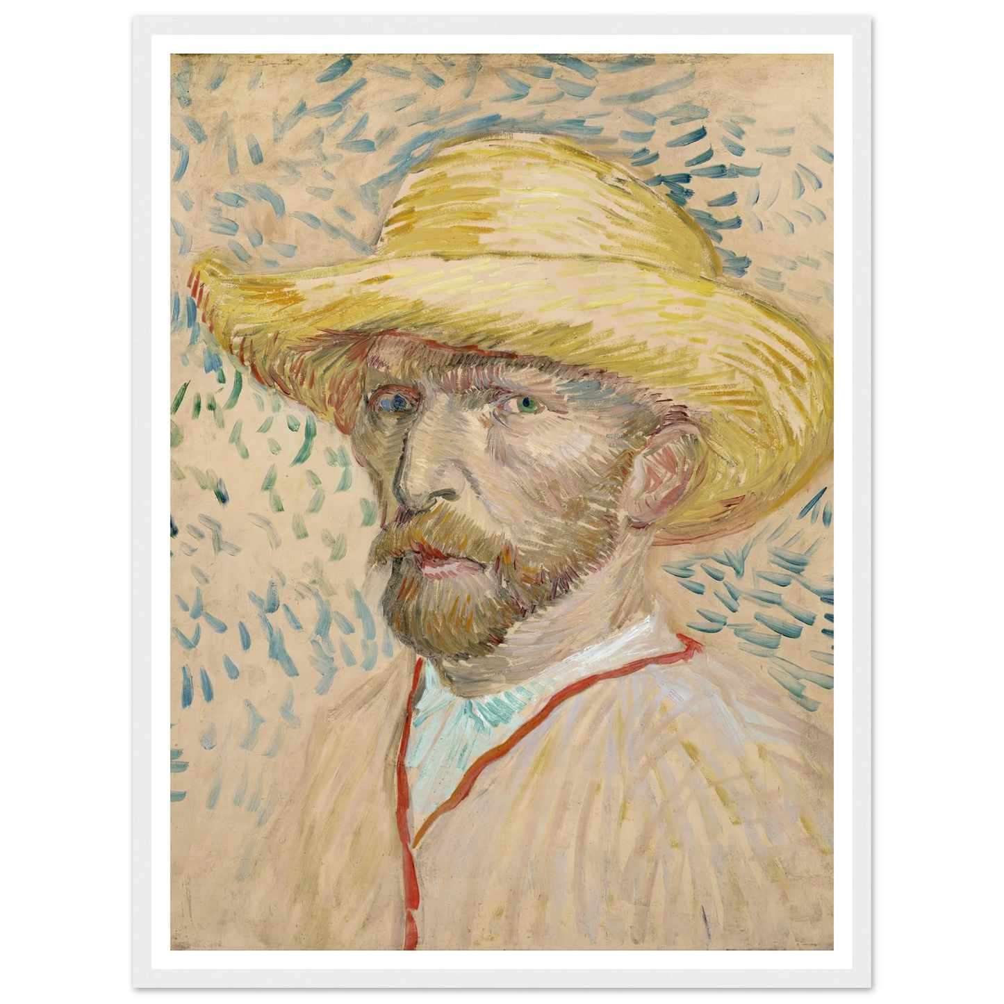 Self-portrait with straw hat (1887) Art Print | Vincent van Gogh - Framed Poster - 30x40 cm / 12x16″ - Black frame