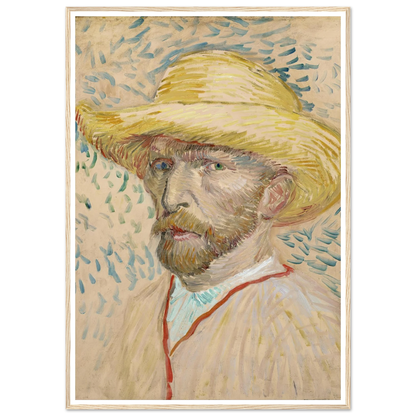 Self-portrait with straw hat (1887) Art Print | Vincent van Gogh - Framed Poster - 30x40 cm / 12x16″ - Black frame