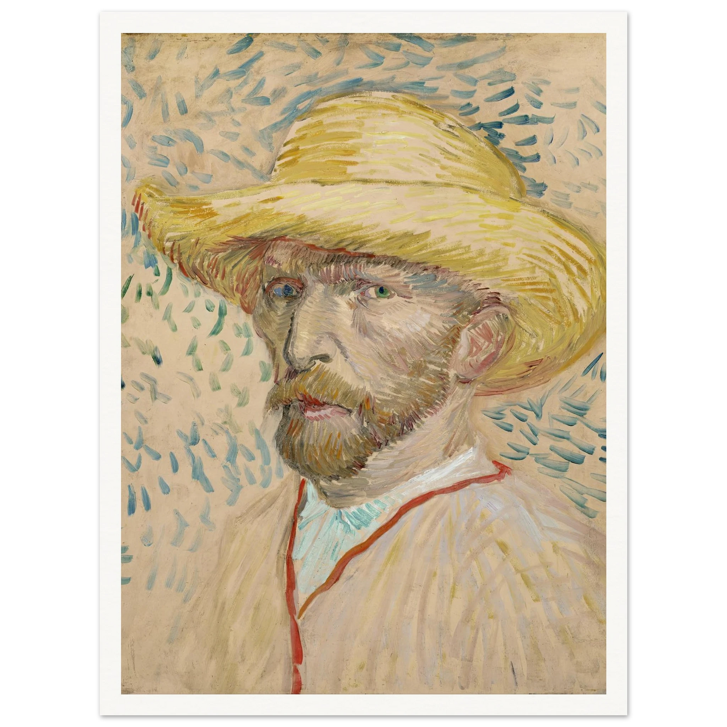 Self-portrait with straw hat (1887) Art Print | Vincent van Gogh - Framed Poster - 30x40 cm / 12x16″ - Black frame