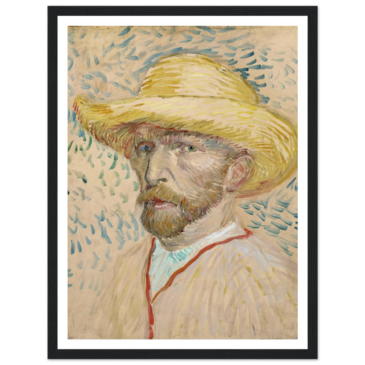Self-portrait with straw hat (1887) Art Print | Vincent van Gogh - Framed Poster - 30x40 cm / 12x16″ - Black frame