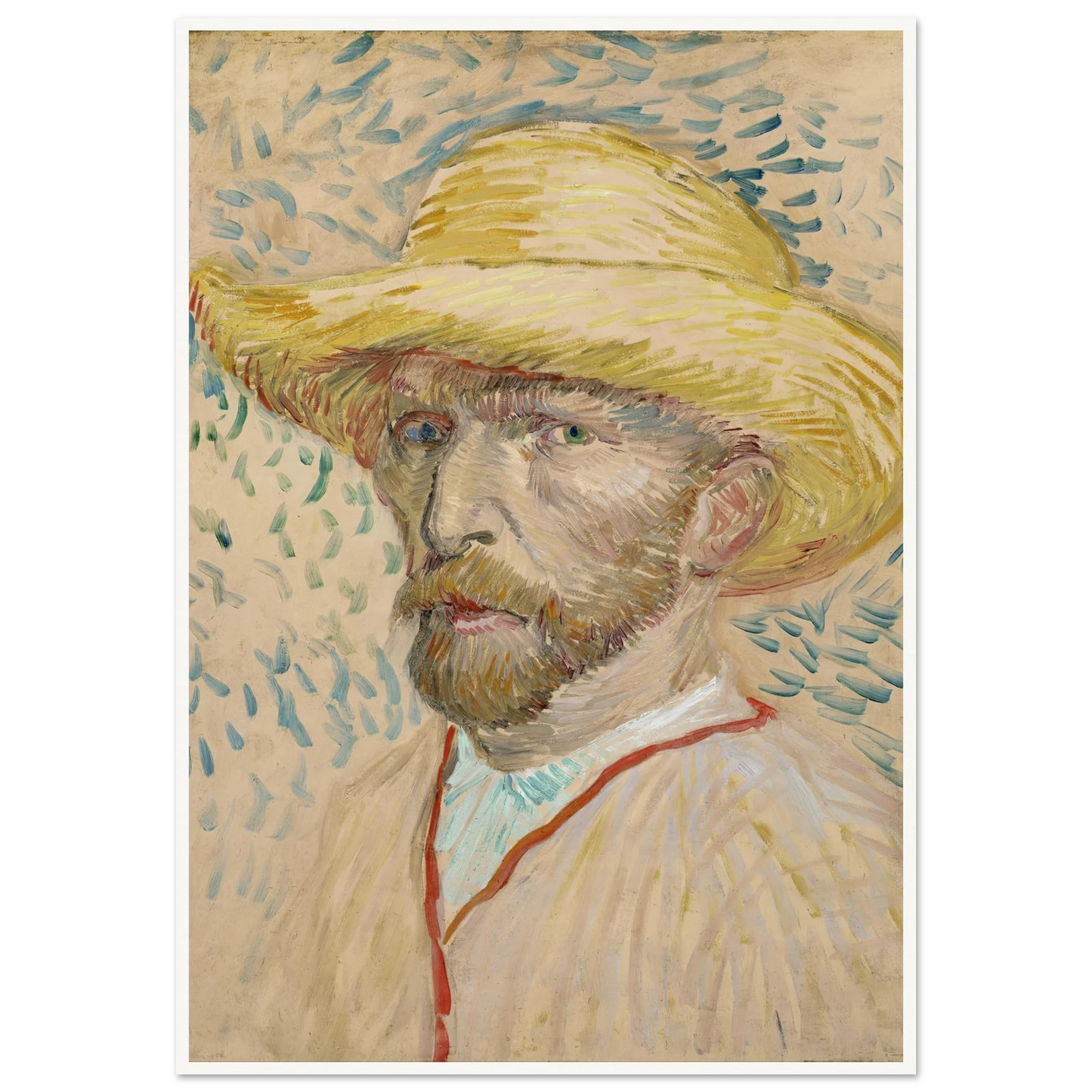 Self-portrait with straw hat (1887) Art Print | Vincent van Gogh - Framed Poster - 30x40 cm / 12x16″ - Black frame