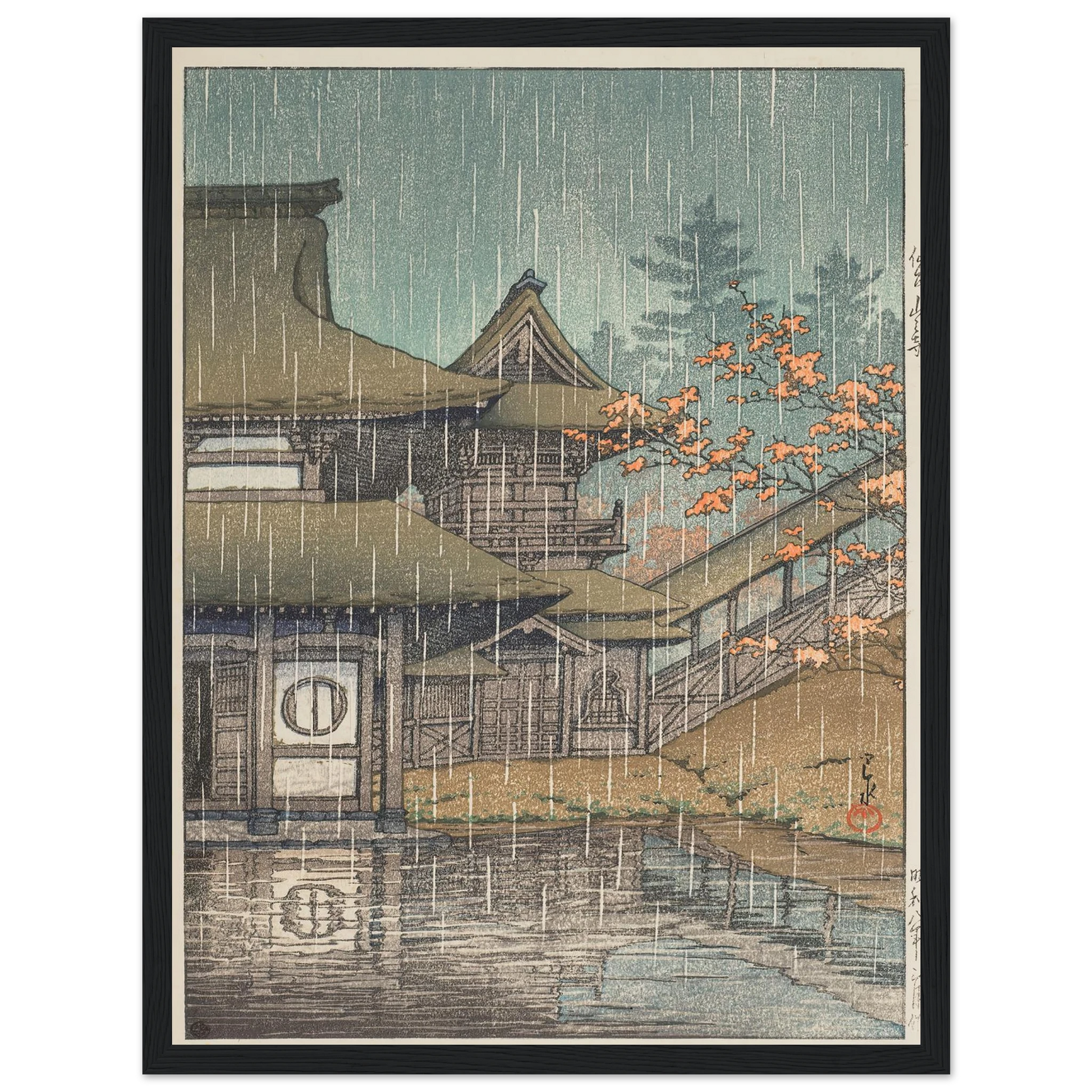 Sendai Yamanodera (Yamadera Temple, Sendai) (1933) Art Print | Kawase Hasui - Framed Poster - 30x40 cm / 12x16″ - Black frame