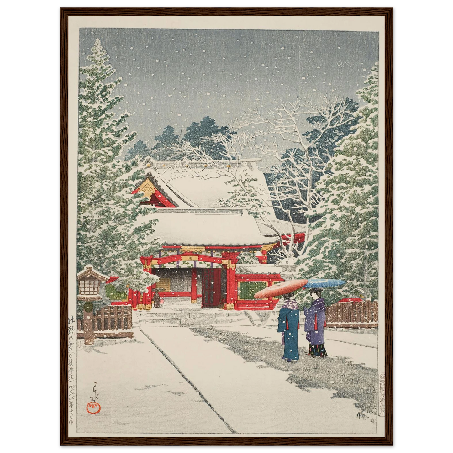 Shato no yuki, Hie jinja (Snow at Hie Shrine) (1931) Art Print | Kawase Hasui - Framed Poster - 30x40 cm / 12x16″ - Black frame