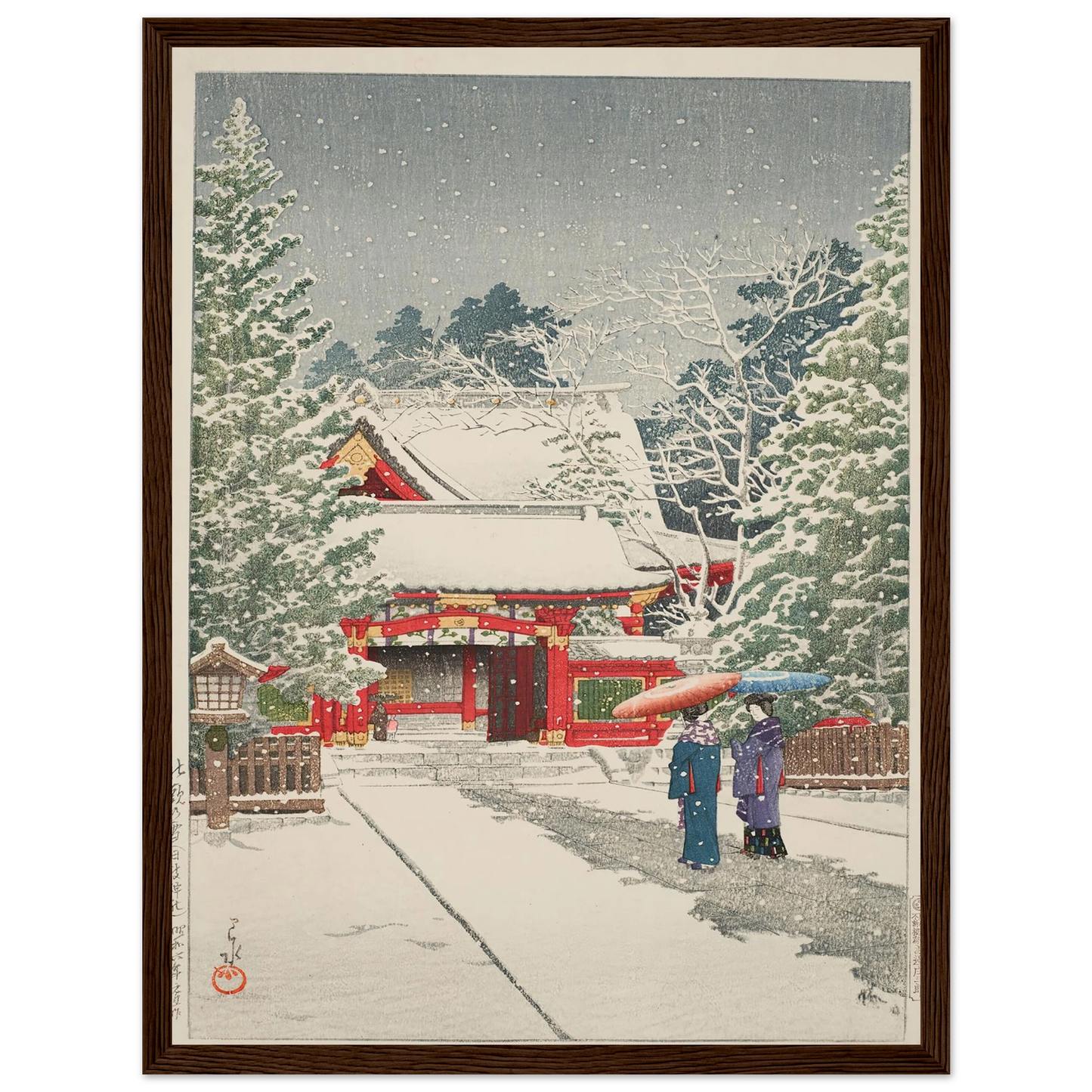 Shato no yuki, Hie jinja (Snow at Hie Shrine) (1931) Art Print | Kawase Hasui - Framed Poster - 30x40 cm / 12x16″ - Black frame