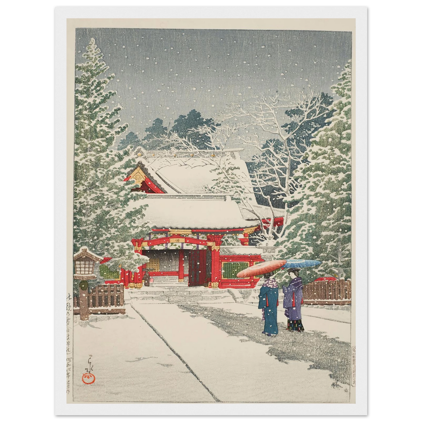 Shato no yuki, Hie jinja (Snow at Hie Shrine) (1931) Art Print | Kawase Hasui - Framed Poster - 30x40 cm / 12x16″ - Black frame