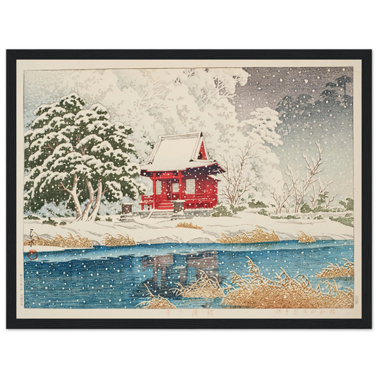 Shato no yuki (The Inokashira Benten Shrine in snow) (1929) Art Print | Kawase Hasui - Framed Poster - 30x40 cm / 12x16″ - Black frame