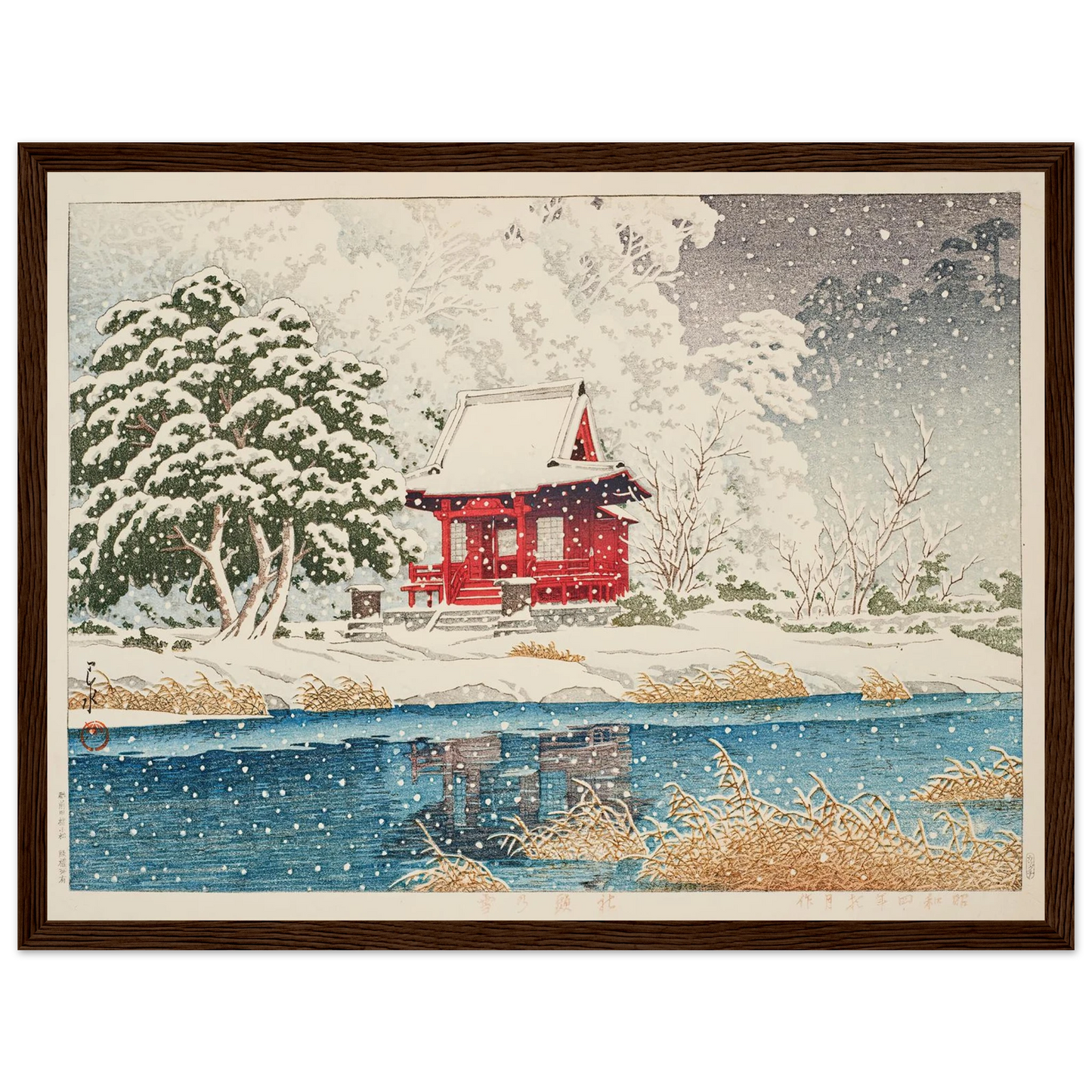 Shato no yuki (The Inokashira Benten Shrine in snow) (1929) Art Print | Kawase Hasui - Framed Poster - 30x40 cm / 12x16″ - Black frame