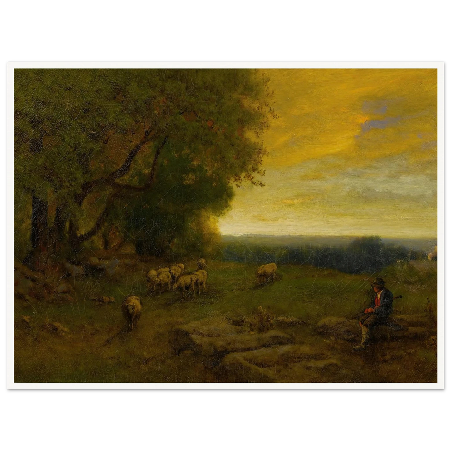 Shepherd And Flock At Sunset (1872) Art Print | George Inness - Framed Poster - 30x40 cm / 12x16″ - Black frame