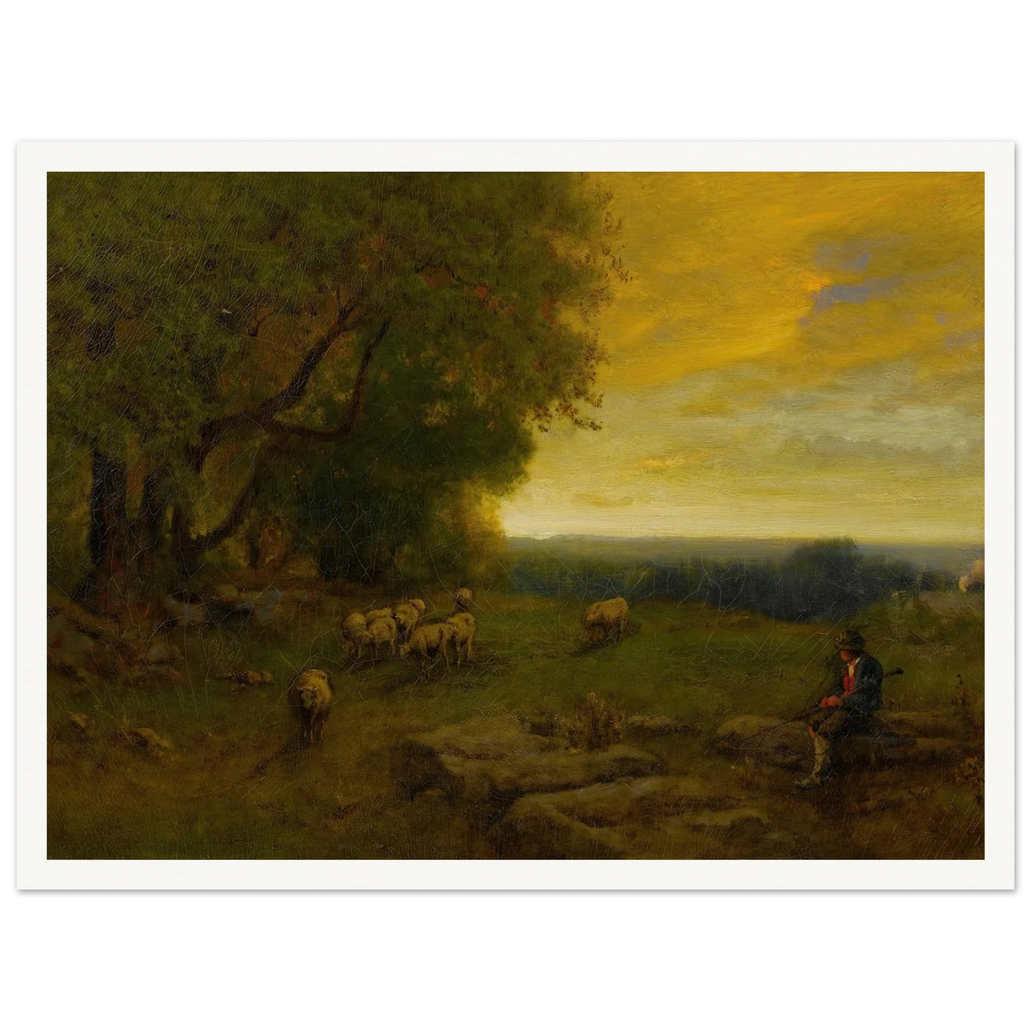 Shepherd And Flock At Sunset (1872) Art Print | George Inness - Framed Poster - 30x40 cm / 12x16″ - Black frame