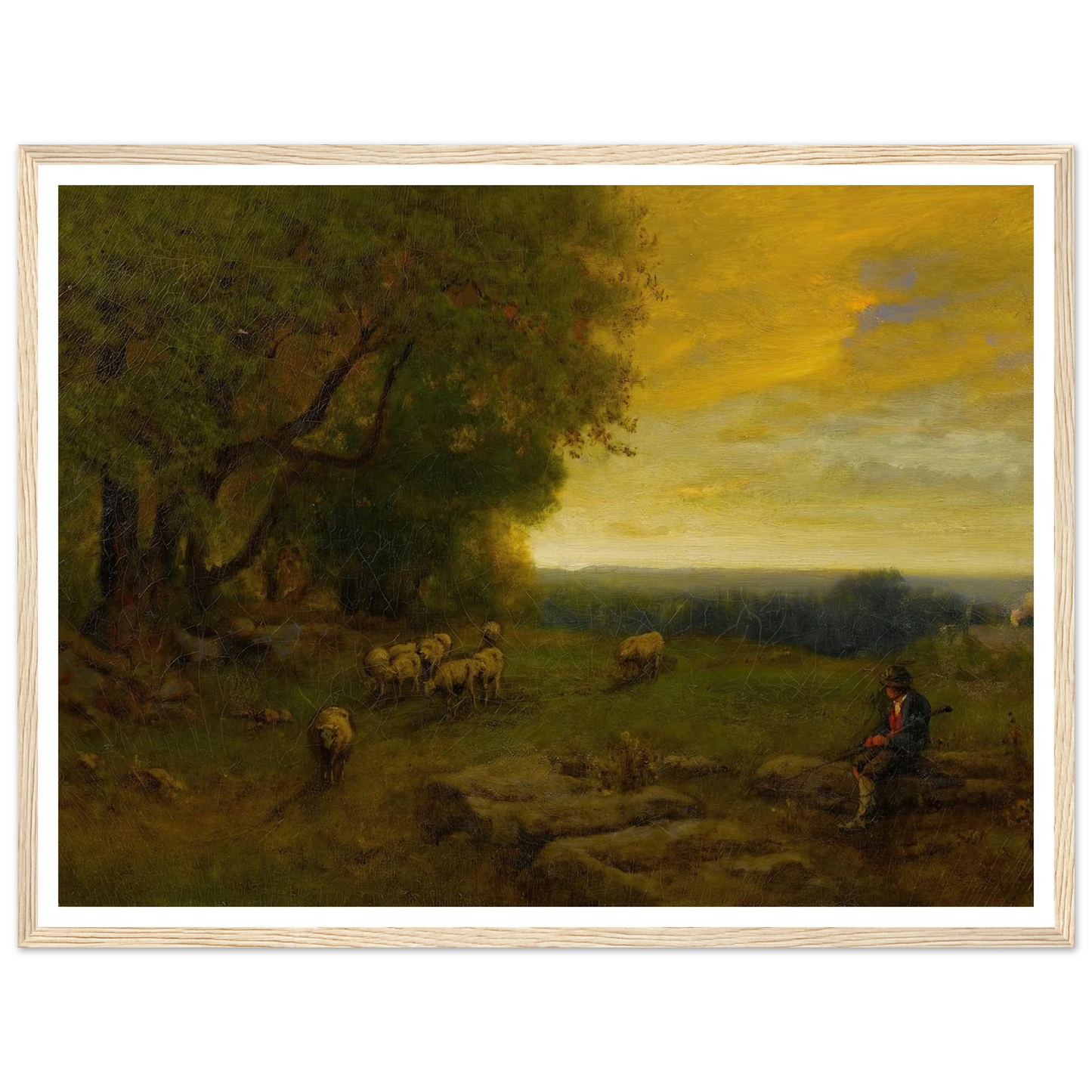 Shepherd And Flock At Sunset (1872) Art Print | George Inness - Framed Poster - 30x40 cm / 12x16″ - Black frame