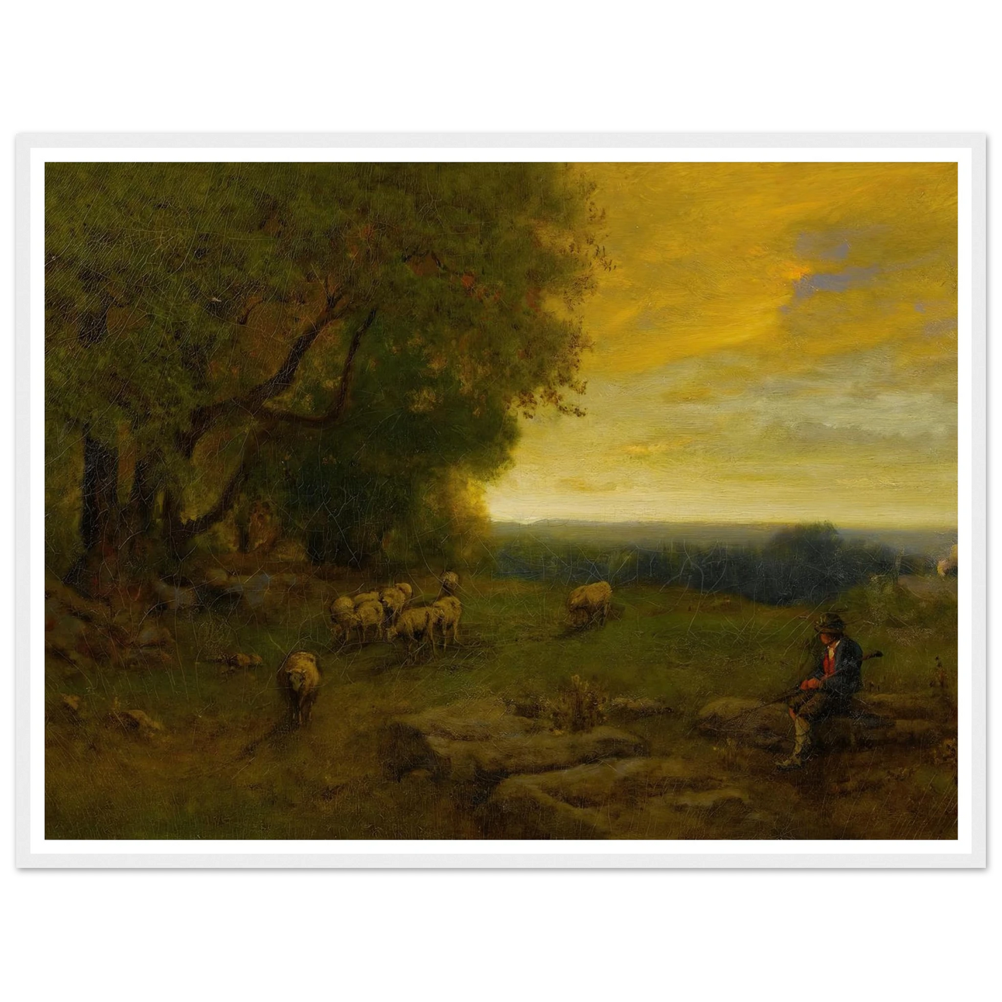 Shepherd And Flock At Sunset (1872) Art Print | George Inness - Framed Poster - 30x40 cm / 12x16″ - Black frame