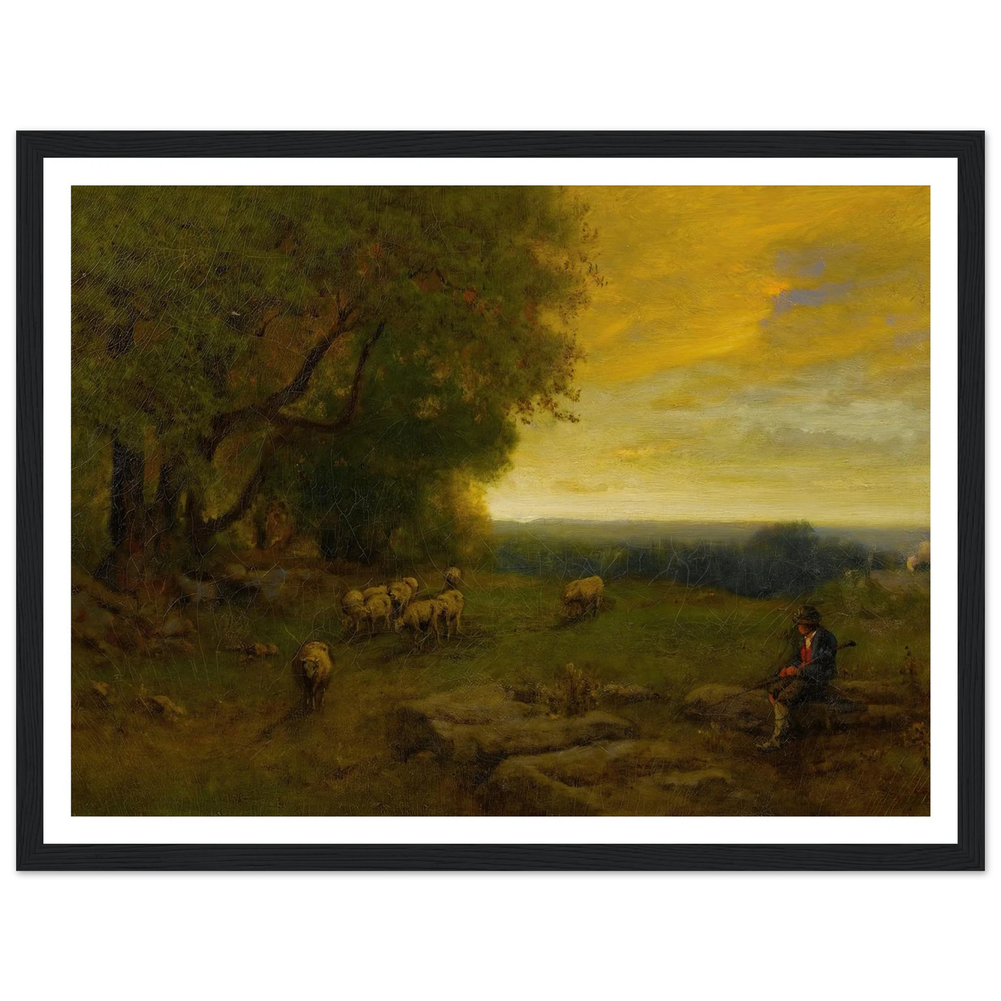 Shepherd And Flock At Sunset (1872) Art Print | George Inness - Framed Poster - 30x40 cm / 12x16″ - Black frame