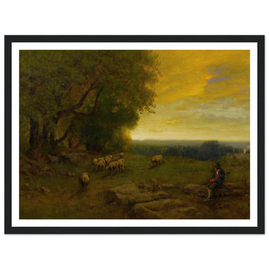 Shepherd And Flock At Sunset (1872) Art Print | George Inness - Framed Poster - 30x40 cm / 12x16″ - Black frame