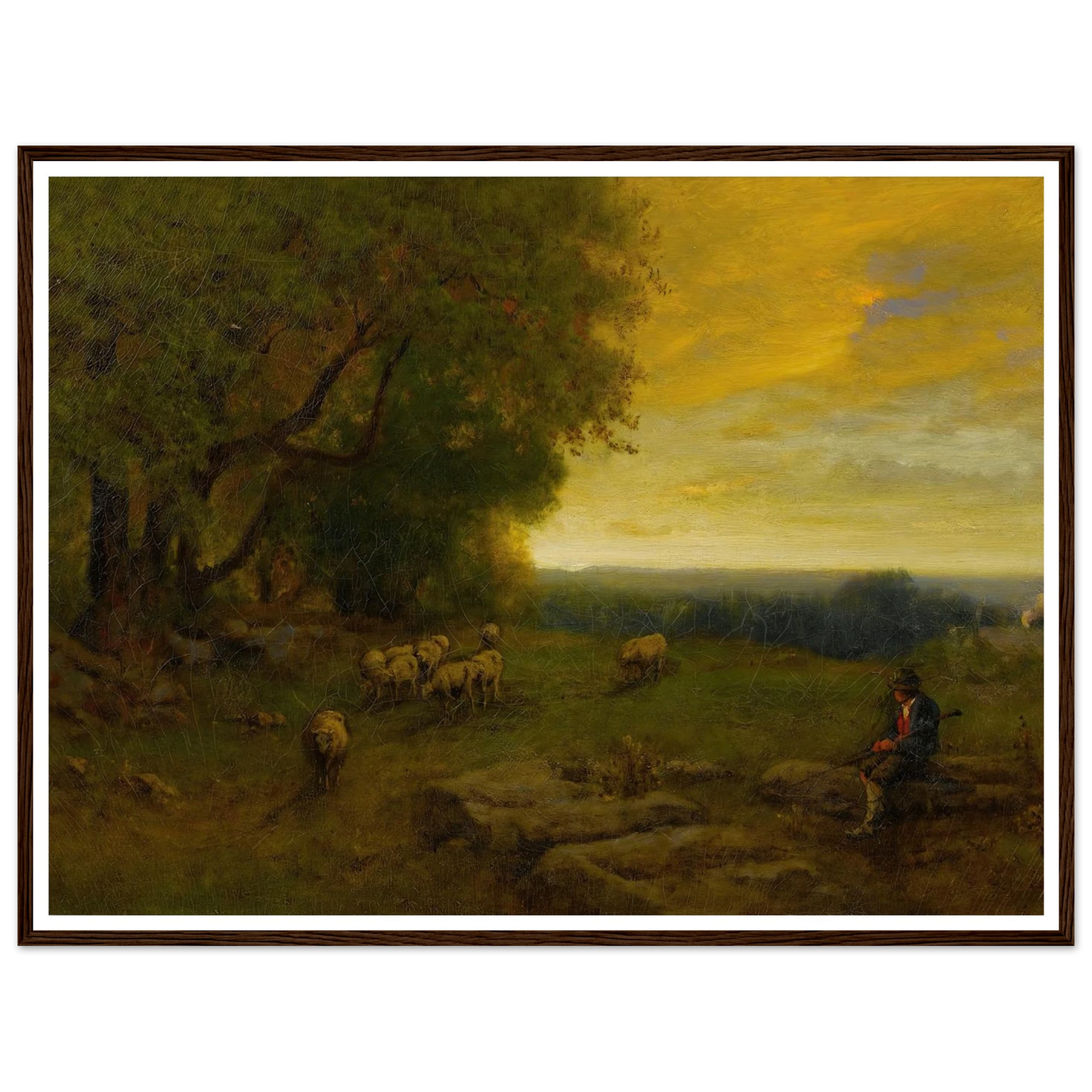 Shepherd And Flock At Sunset (1872) Art Print | George Inness - Framed Poster - 30x40 cm / 12x16″ - Black frame