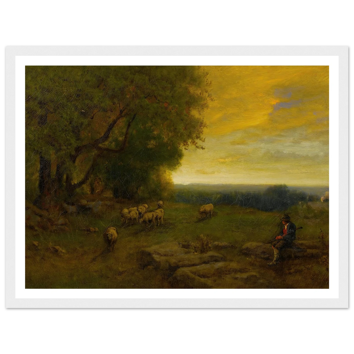Shepherd And Flock At Sunset (1872) Art Print | George Inness - Framed Poster - 30x40 cm / 12x16″ - Black frame