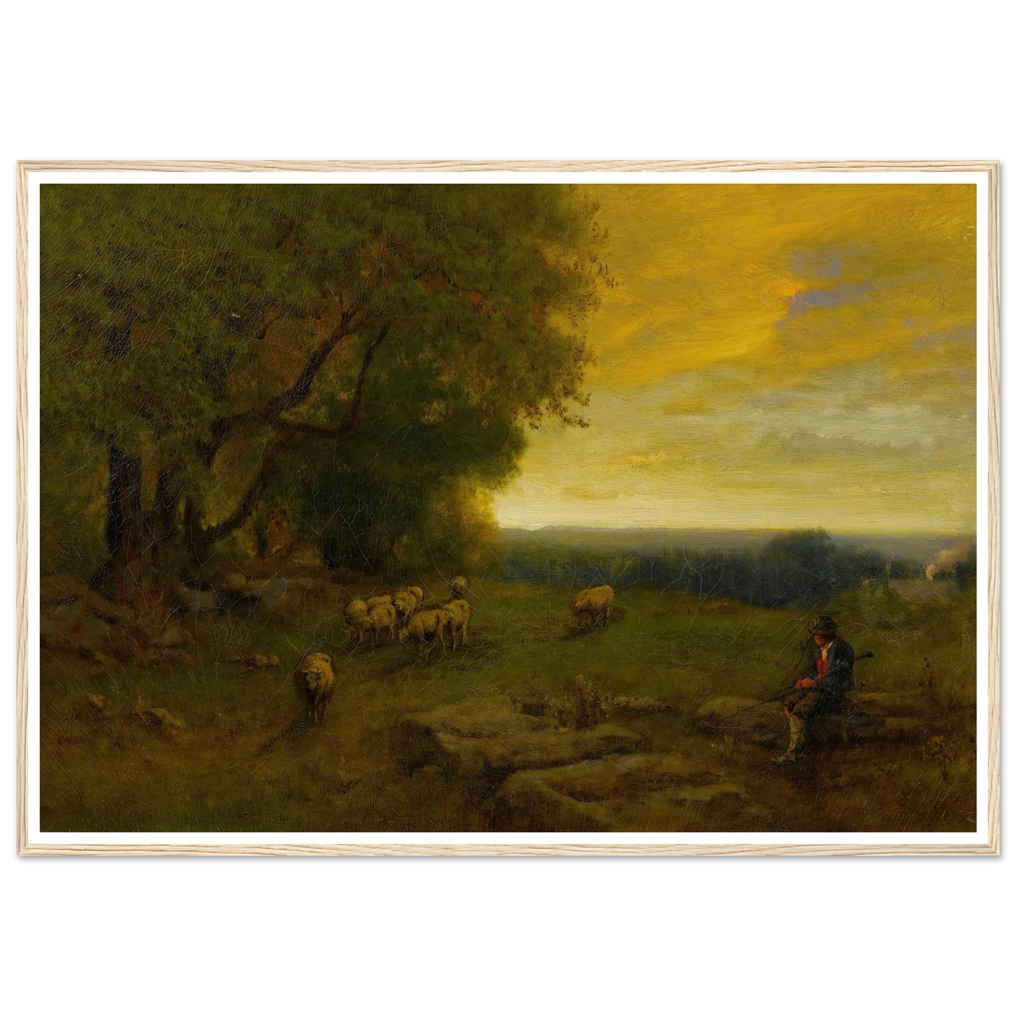 Shepherd And Flock At Sunset (1872) Art Print | George Inness - Framed Poster - 30x40 cm / 12x16″ - Black frame