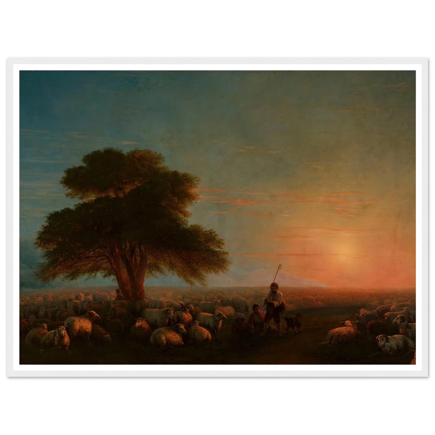Shepherds with a flock of sheep (1872) Art Print | Ivan Konstantinovich Aivazovsky - Framed Poster - 30x40 cm / 12x16″ - Black frame