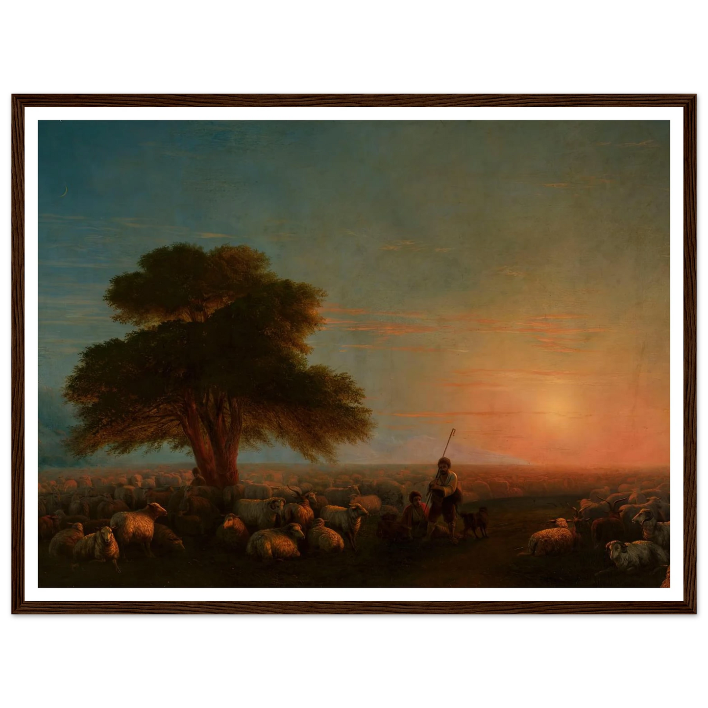 Shepherds with a flock of sheep (1872) Art Print | Ivan Konstantinovich Aivazovsky - Framed Poster - 30x40 cm / 12x16″ - Black frame