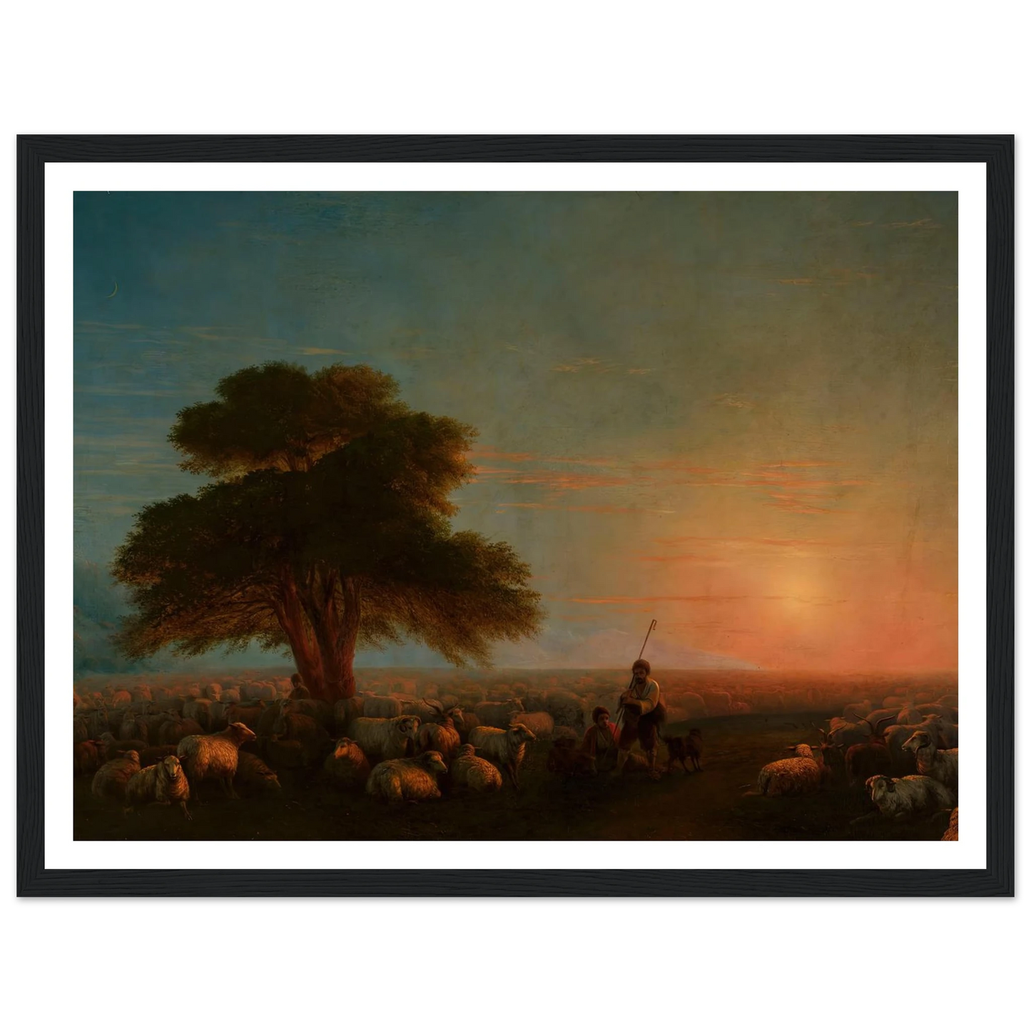 Shepherds with a flock of sheep (1872) Art Print | Ivan Konstantinovich Aivazovsky - Framed Poster - 30x40 cm / 12x16″ - Black frame