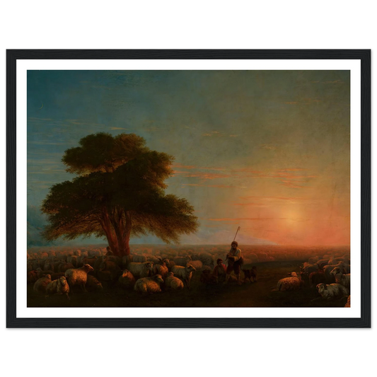 Shepherds with a flock of sheep (1872) Art Print | Ivan Konstantinovich Aivazovsky - Framed Poster - 30x40 cm / 12x16″ - Black frame