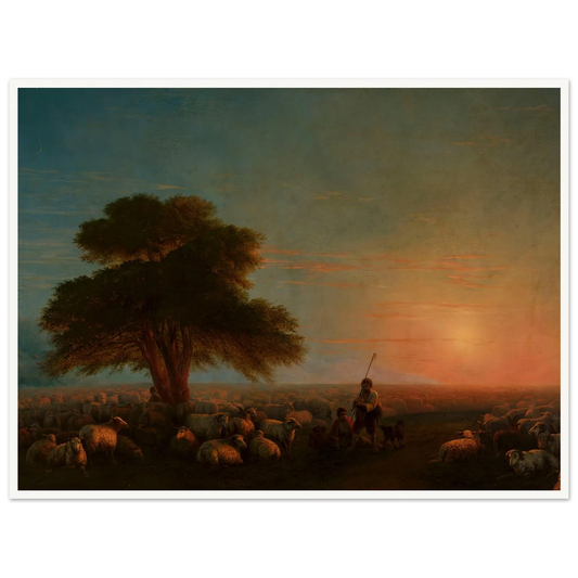 Shepherds with a flock of sheep (1872) Art Print | Ivan Konstantinovich Aivazovsky - Framed Poster - 30x40 cm / 12x16″ - Black frame