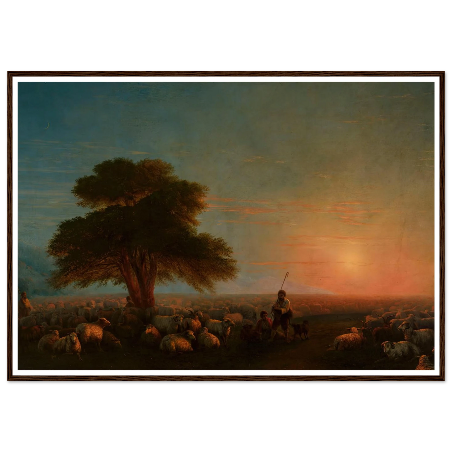 Shepherds with a flock of sheep (1872) Art Print | Ivan Konstantinovich Aivazovsky - Framed Poster - 30x40 cm / 12x16″ - Black frame