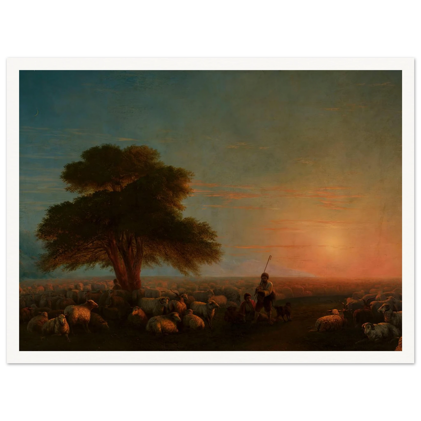 Shepherds with a flock of sheep (1872) Art Print | Ivan Konstantinovich Aivazovsky - Framed Poster - 30x40 cm / 12x16″ - Black frame