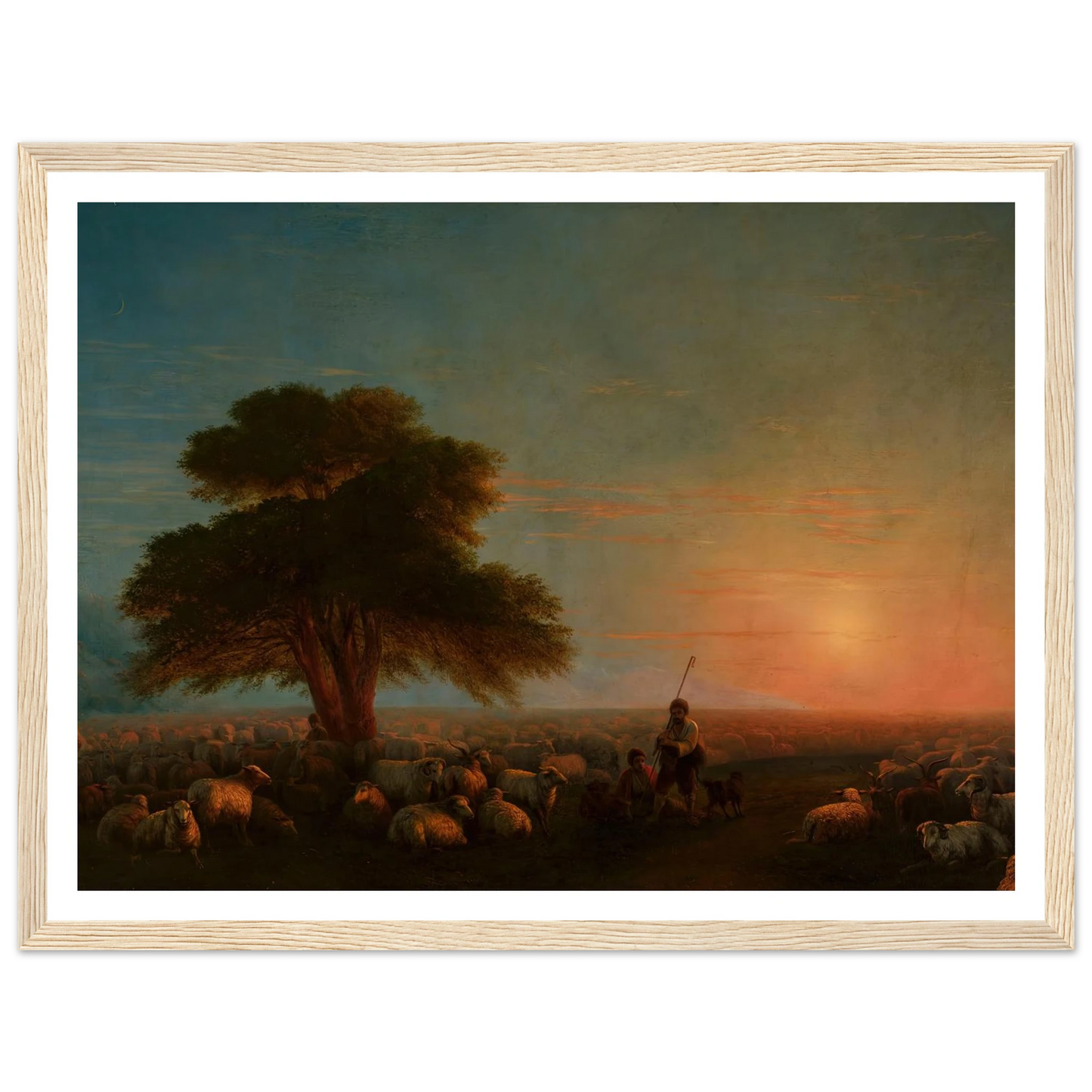 Shepherds with a flock of sheep (1872) Art Print | Ivan Konstantinovich Aivazovsky - Framed Poster - 30x40 cm / 12x16″ - Black frame
