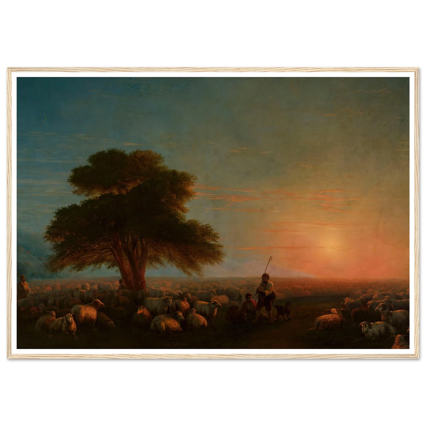 Shepherds with a flock of sheep (1872) Art Print | Ivan Konstantinovich Aivazovsky - Framed Poster - 30x40 cm / 12x16″ - Black frame