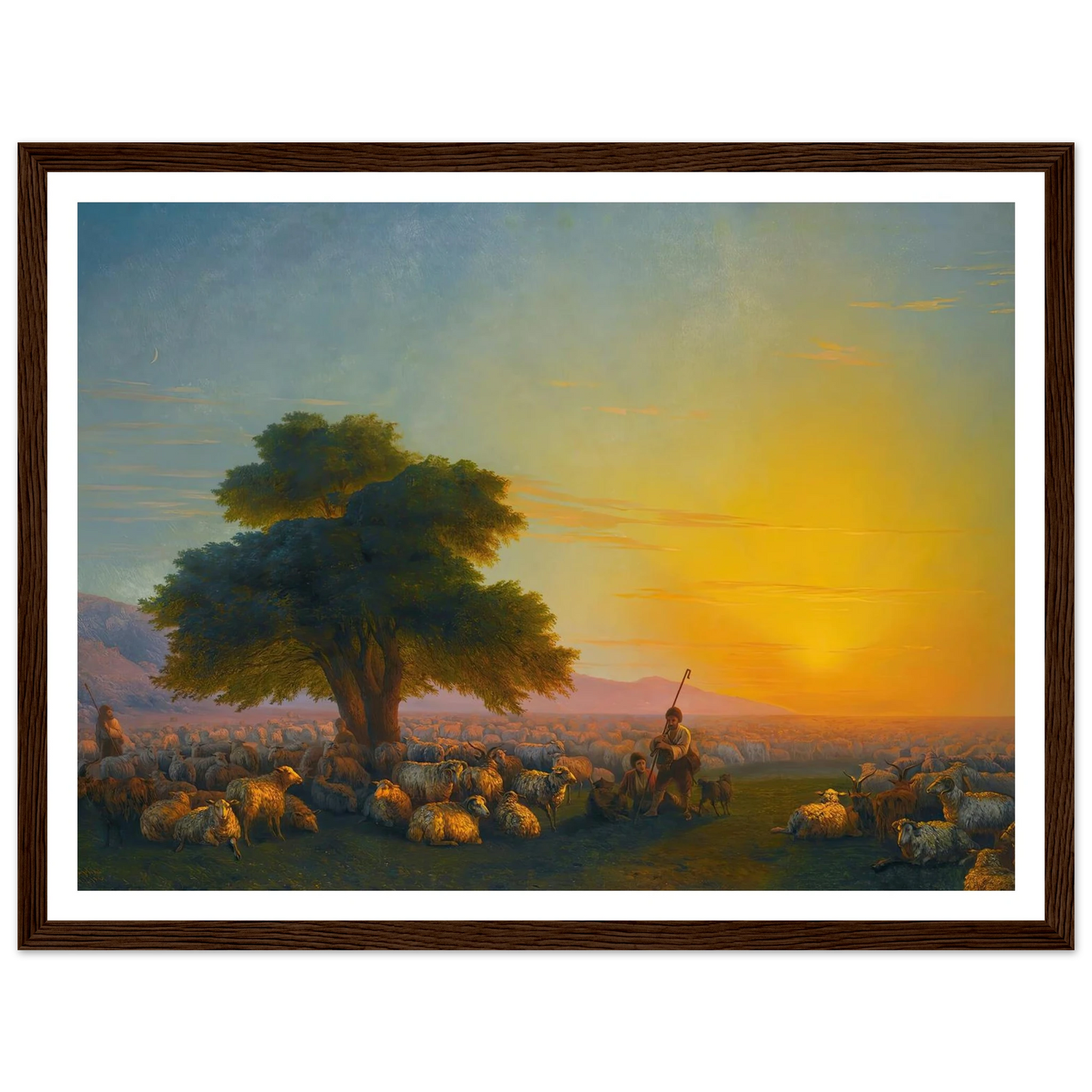 Shepherds With Their Flock At Sunset (1859) Art Print | Ivan Konstantinovich Aivazovsky - Framed Poster - 30x40 cm / 12x16″ - Black frame