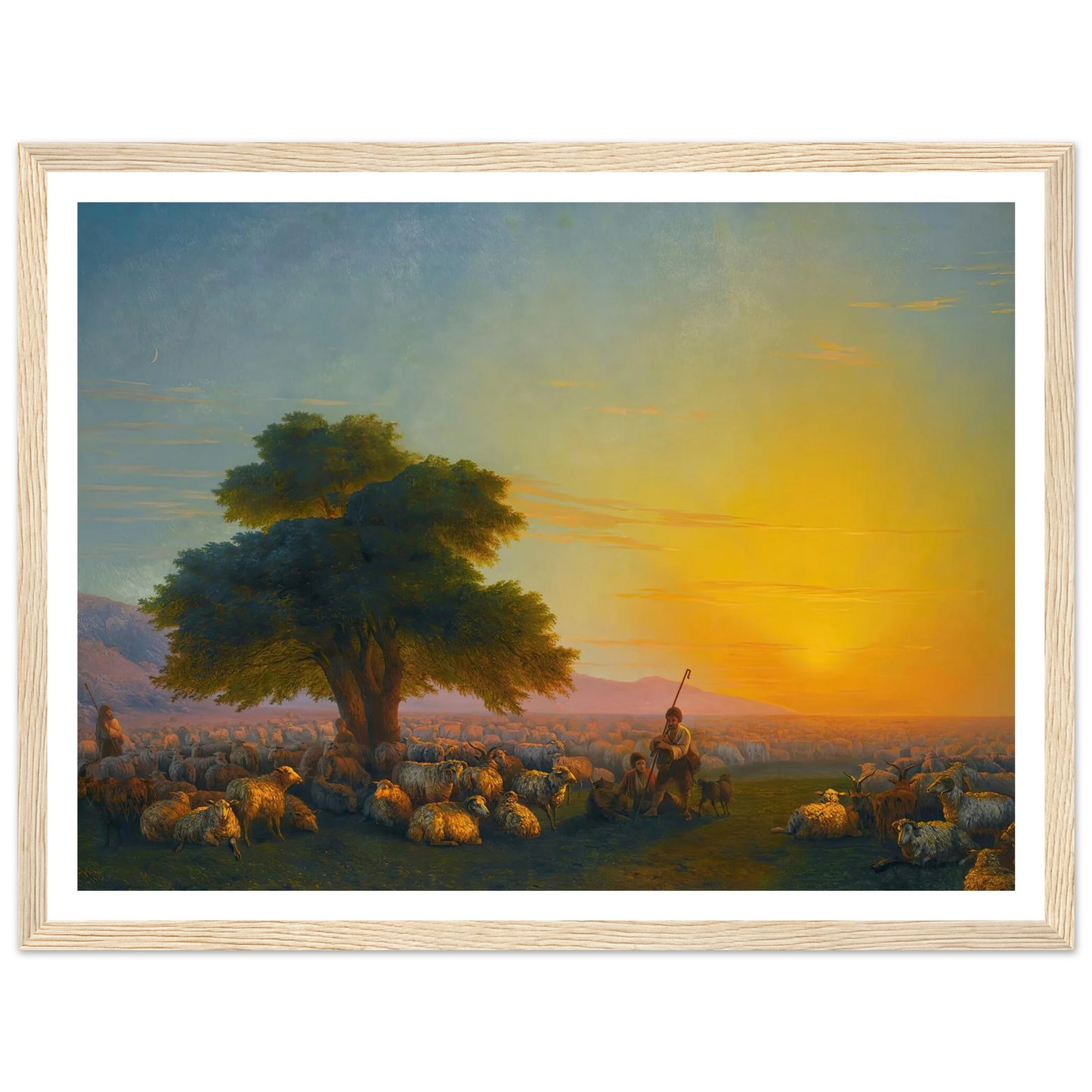 Shepherds With Their Flock At Sunset (1859) Art Print | Ivan Konstantinovich Aivazovsky - Framed Poster - 30x40 cm / 12x16″ - Black frame