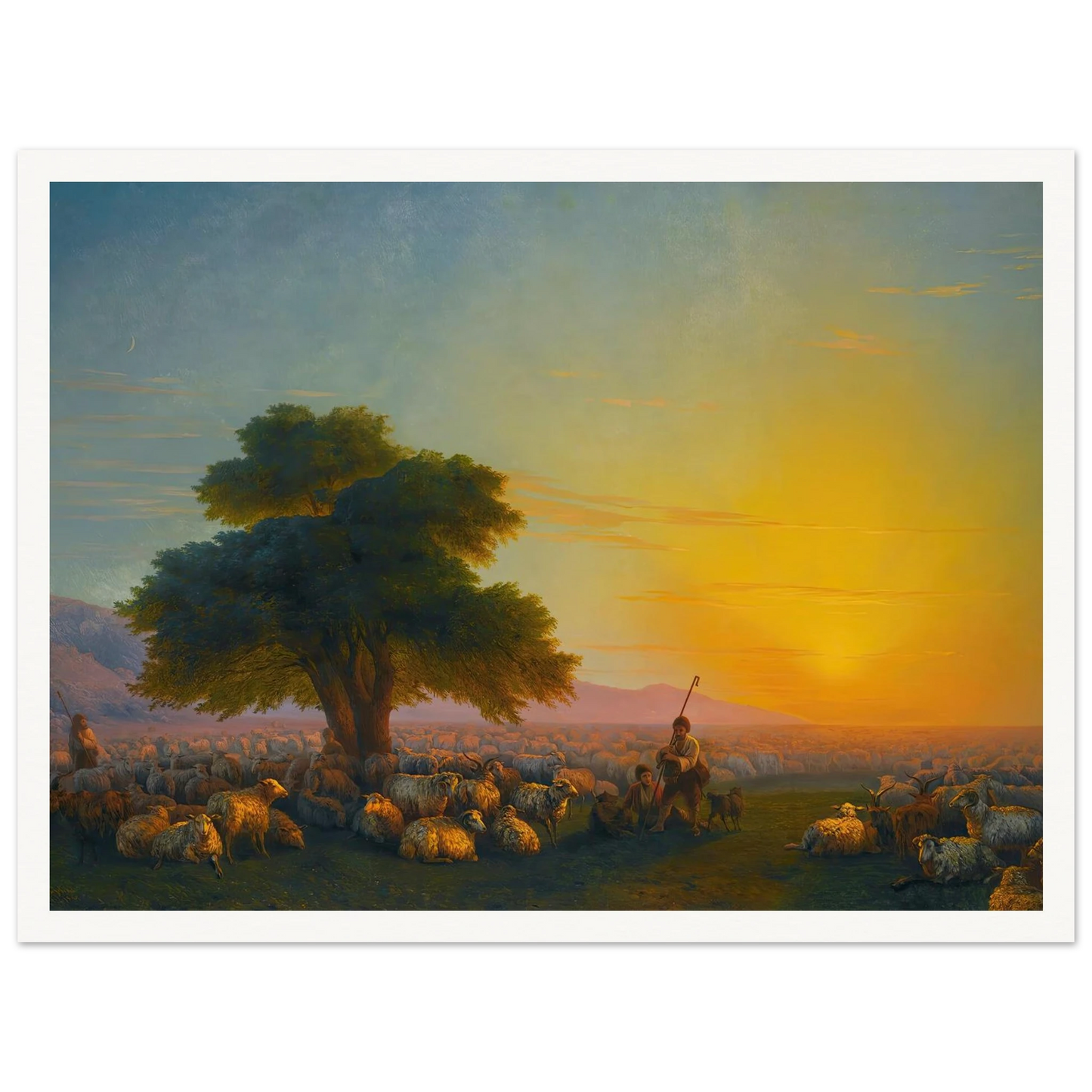 Shepherds With Their Flock At Sunset (1859) Art Print | Ivan Konstantinovich Aivazovsky - Framed Poster - 30x40 cm / 12x16″ - Black frame
