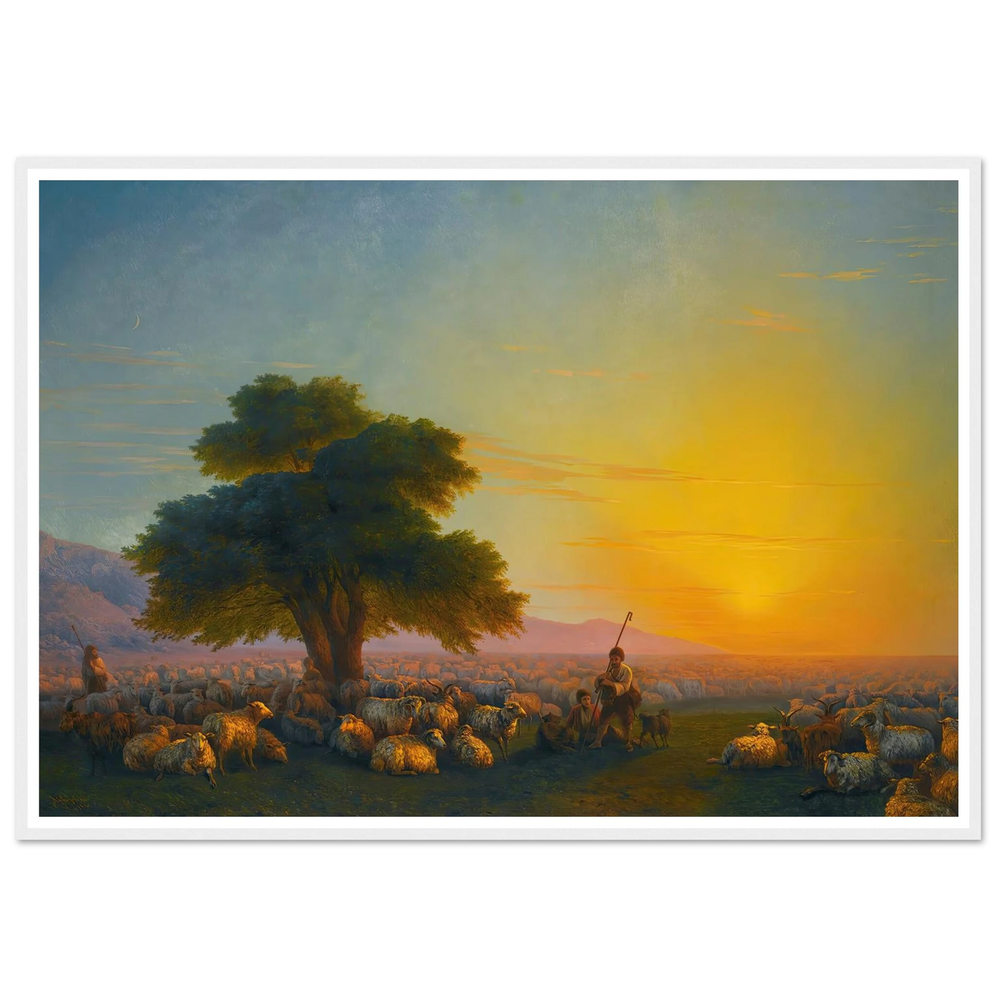 Shepherds With Their Flock At Sunset (1859) Art Print | Ivan Konstantinovich Aivazovsky - Framed Poster - 30x40 cm / 12x16″ - Black frame