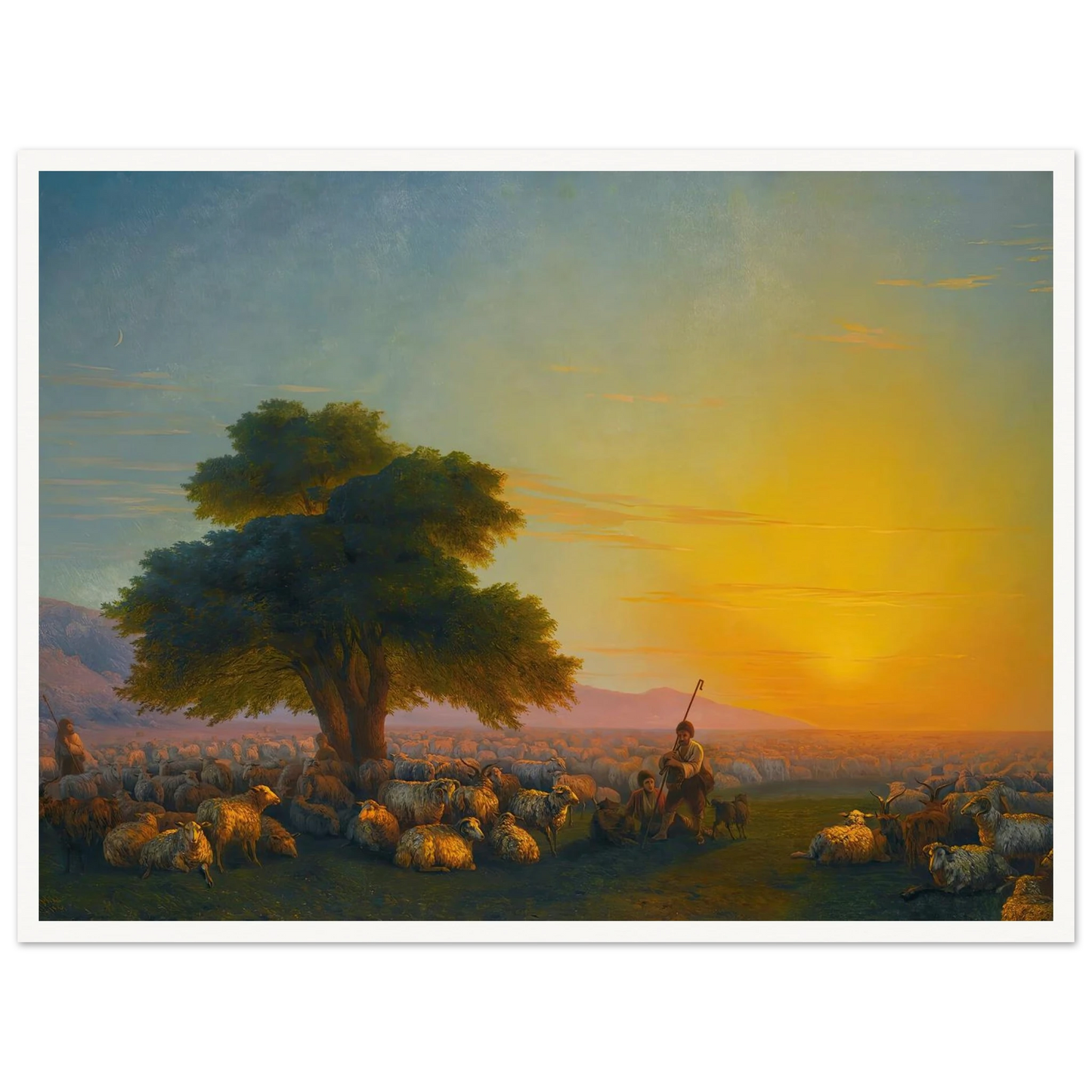 Shepherds With Their Flock At Sunset (1859) Art Print | Ivan Konstantinovich Aivazovsky - Framed Poster - 30x40 cm / 12x16″ - Black frame