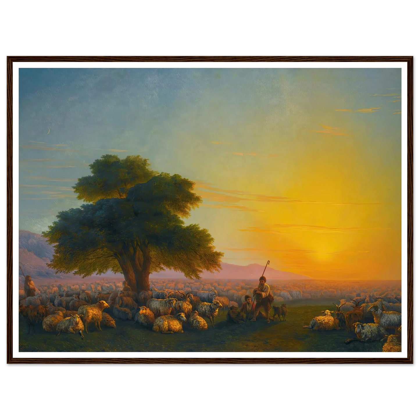 Shepherds With Their Flock At Sunset (1859) Art Print | Ivan Konstantinovich Aivazovsky - Framed Poster - 30x40 cm / 12x16″ - Black frame