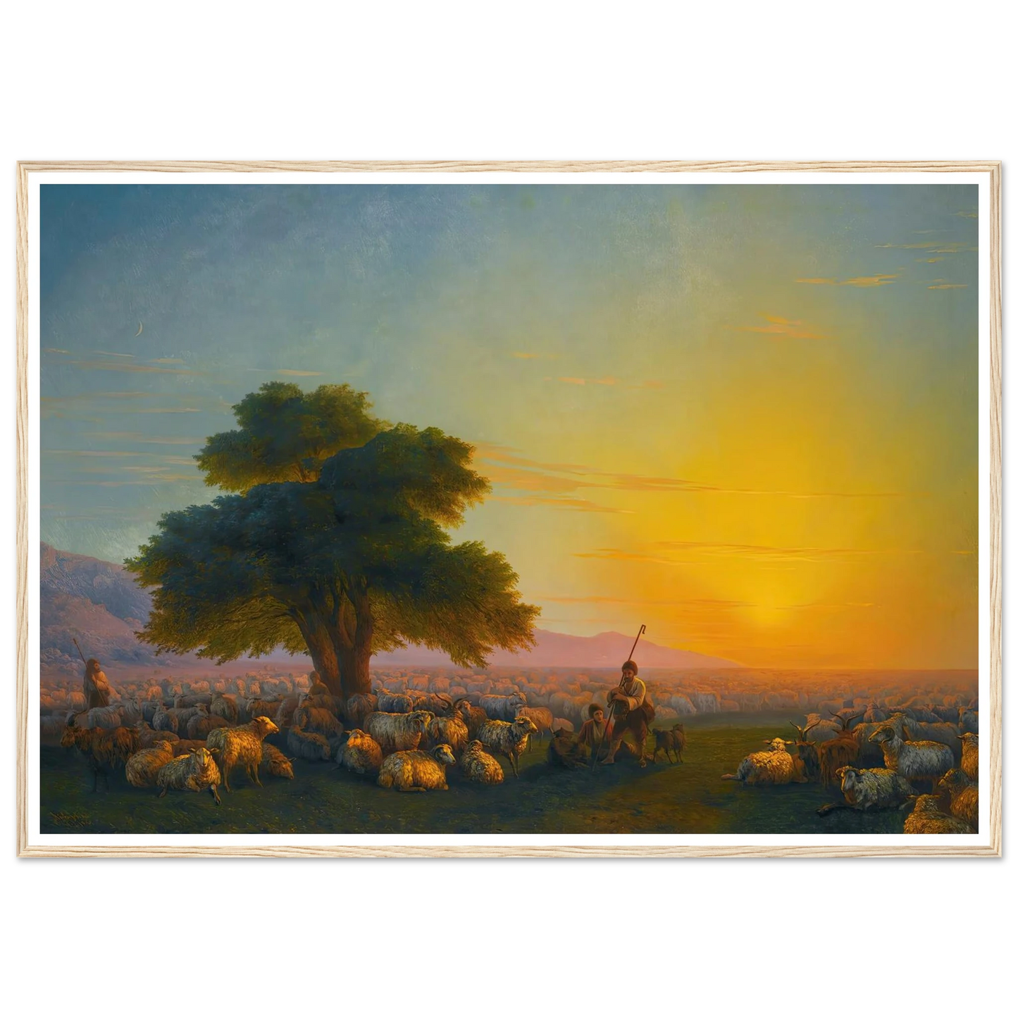 Shepherds With Their Flock At Sunset (1859) Art Print | Ivan Konstantinovich Aivazovsky - Framed Poster - 30x40 cm / 12x16″ - Black frame