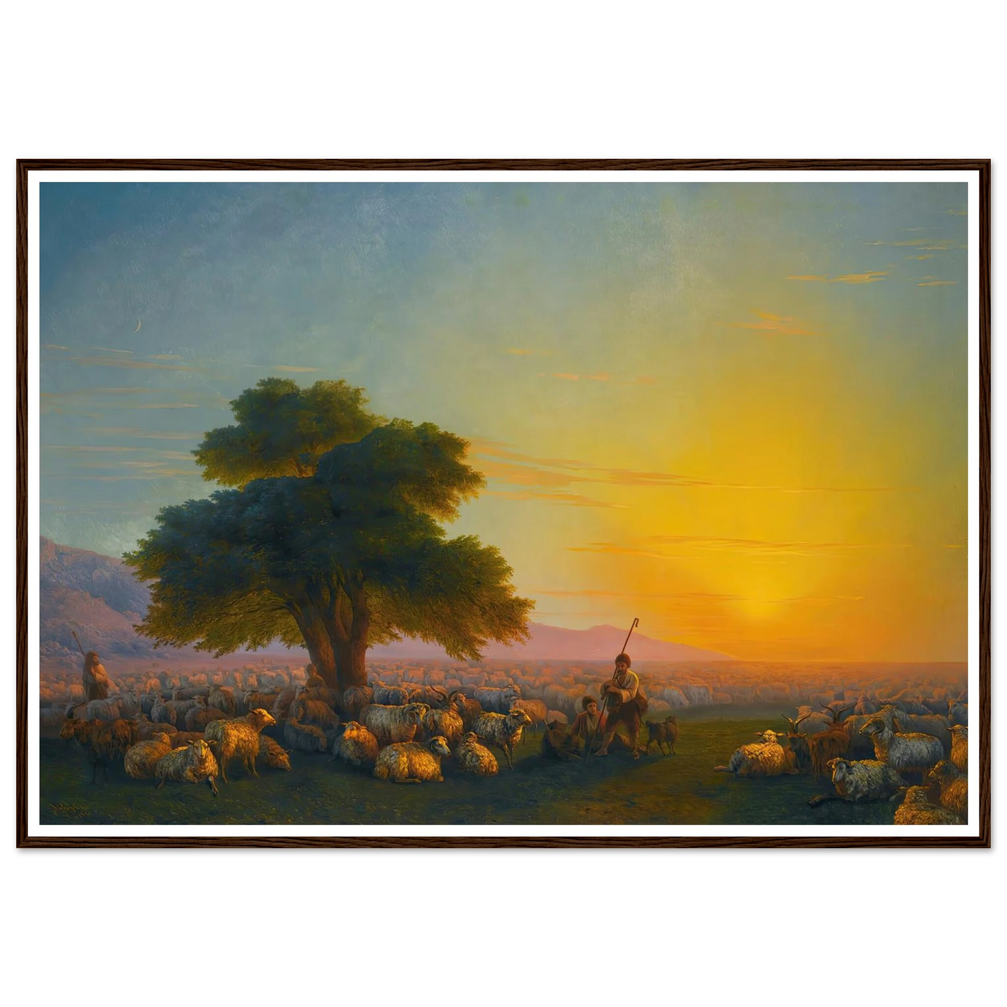 Shepherds With Their Flock At Sunset (1859) Art Print | Ivan Konstantinovich Aivazovsky - Framed Poster - 30x40 cm / 12x16″ - Black frame