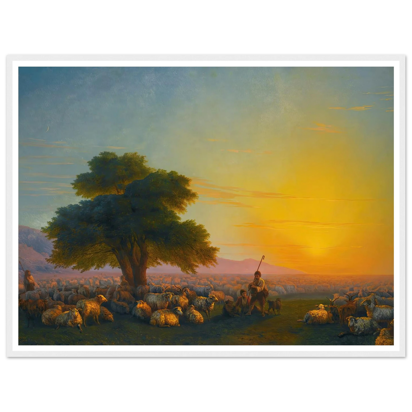 Shepherds With Their Flock At Sunset (1859) Art Print | Ivan Konstantinovich Aivazovsky - Framed Poster - 30x40 cm / 12x16″ - Black frame